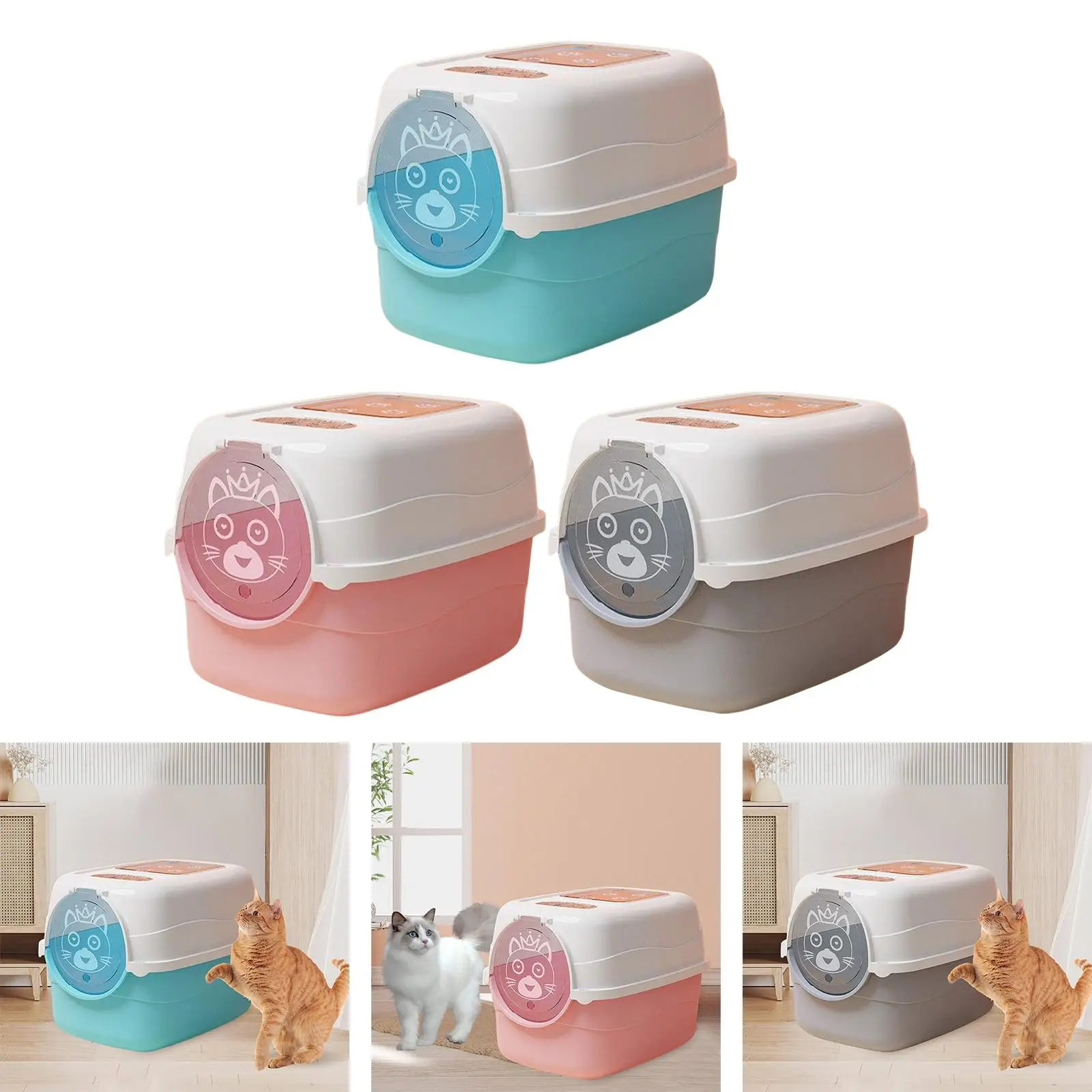 Hooded Cat Litter Box with Lid Enclosed Cat Toilet Large Cat Litter Tray Easy to Clean Anti Splashing Kitten Potty Accessories