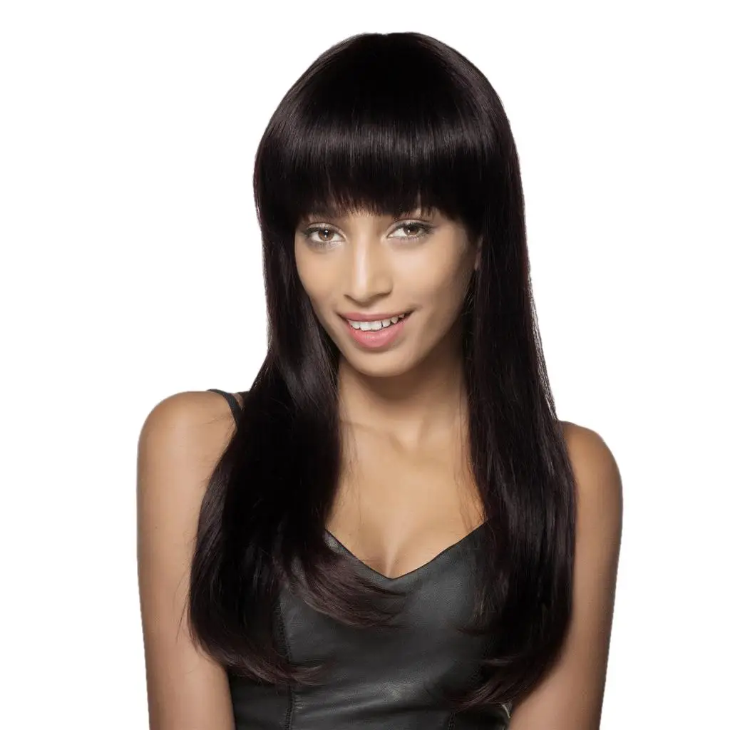 HEAT RESISTANT Elegant Women Long Straight 70% Real Human Hair Wigs With Cap Flat for Cosplay Use Black