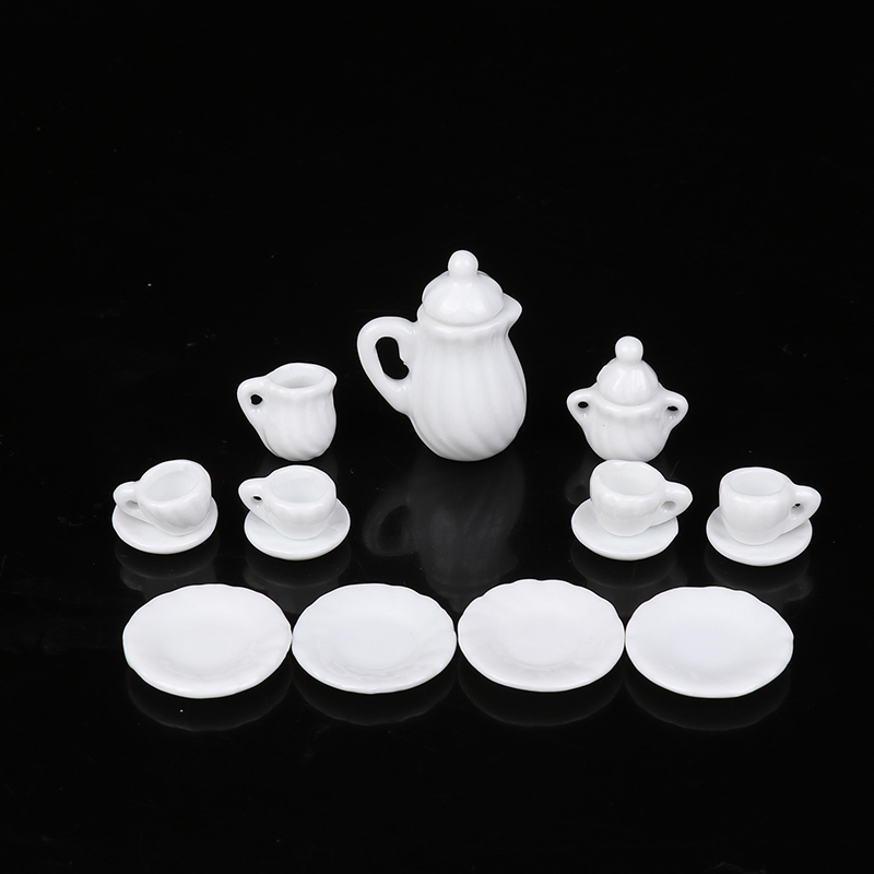 1Set Ceramic Scale 1:12 Doll House Miniature Porcelain Tea Cup Set Tableware Kitchen Dollhouse Teapot DIY Toys