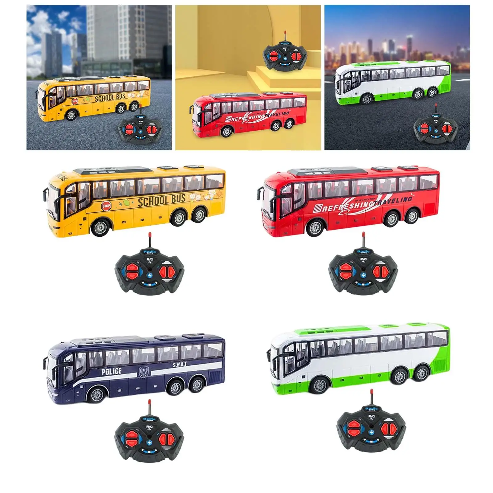 1:30 Scale Remote Control Car and LED Lights Radio Controlled Machine Toys 27MHz RC School Bus for Children Boys Birthday Gifts