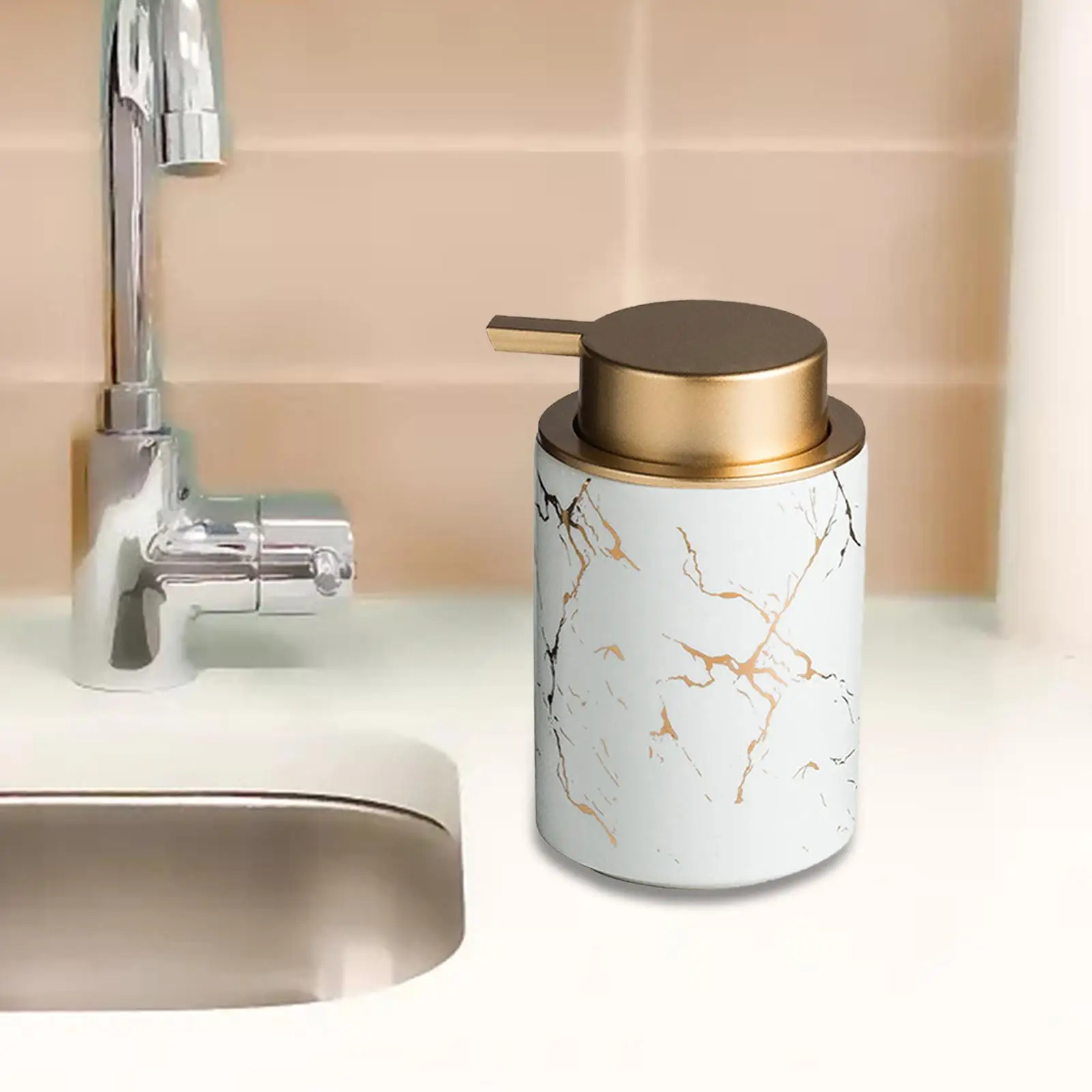 fashionsho Pump Bottle Refillable Marble Textured Bathroom Accessories Soap