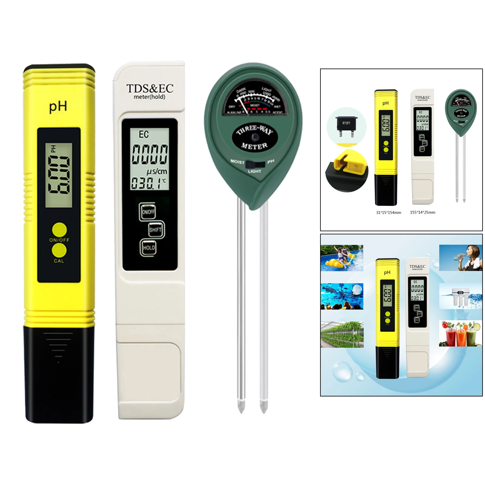 Premium Digital PH Meter TDS PPM Meter PH Tester EC and Temp Measurement High Accuracy 0-14 PH Lawn