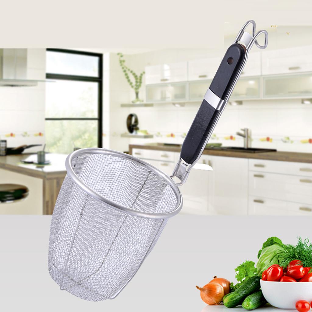 Colander Ladle Pasta Soup Hot Pot Stainless Steel BBQ Grill Cooking Tool for Frying Food, Spaghetti, Noodle Oil 