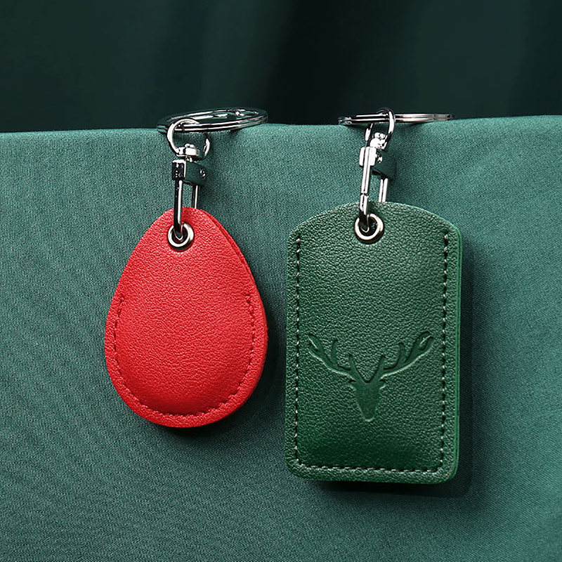 1Pc Access Card Case Leather Card Holder Keychain Key Ring Door Lock Access Tags ID Card Case Keychain Access Card Bag
