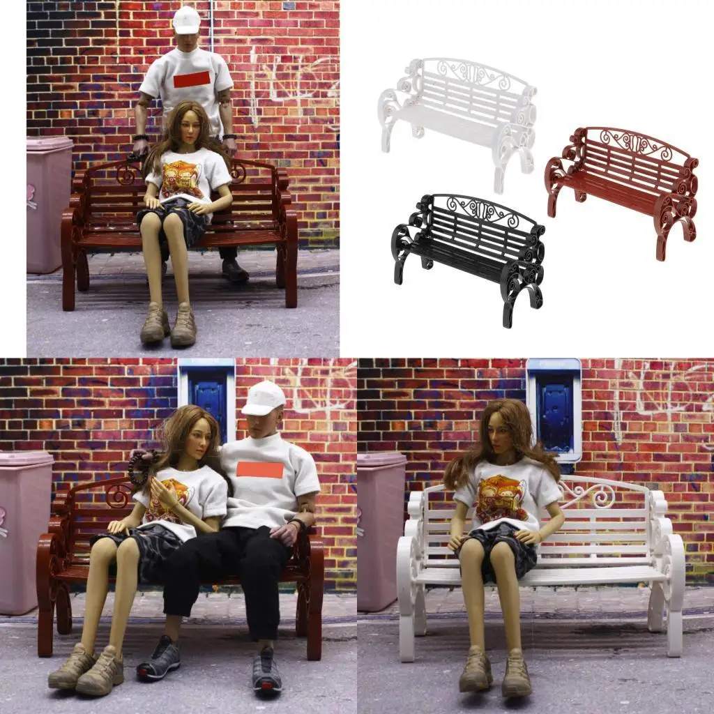 1:6 Dollhouse Miniature Furniture Plastic Bench Garden Patio Park Accessory