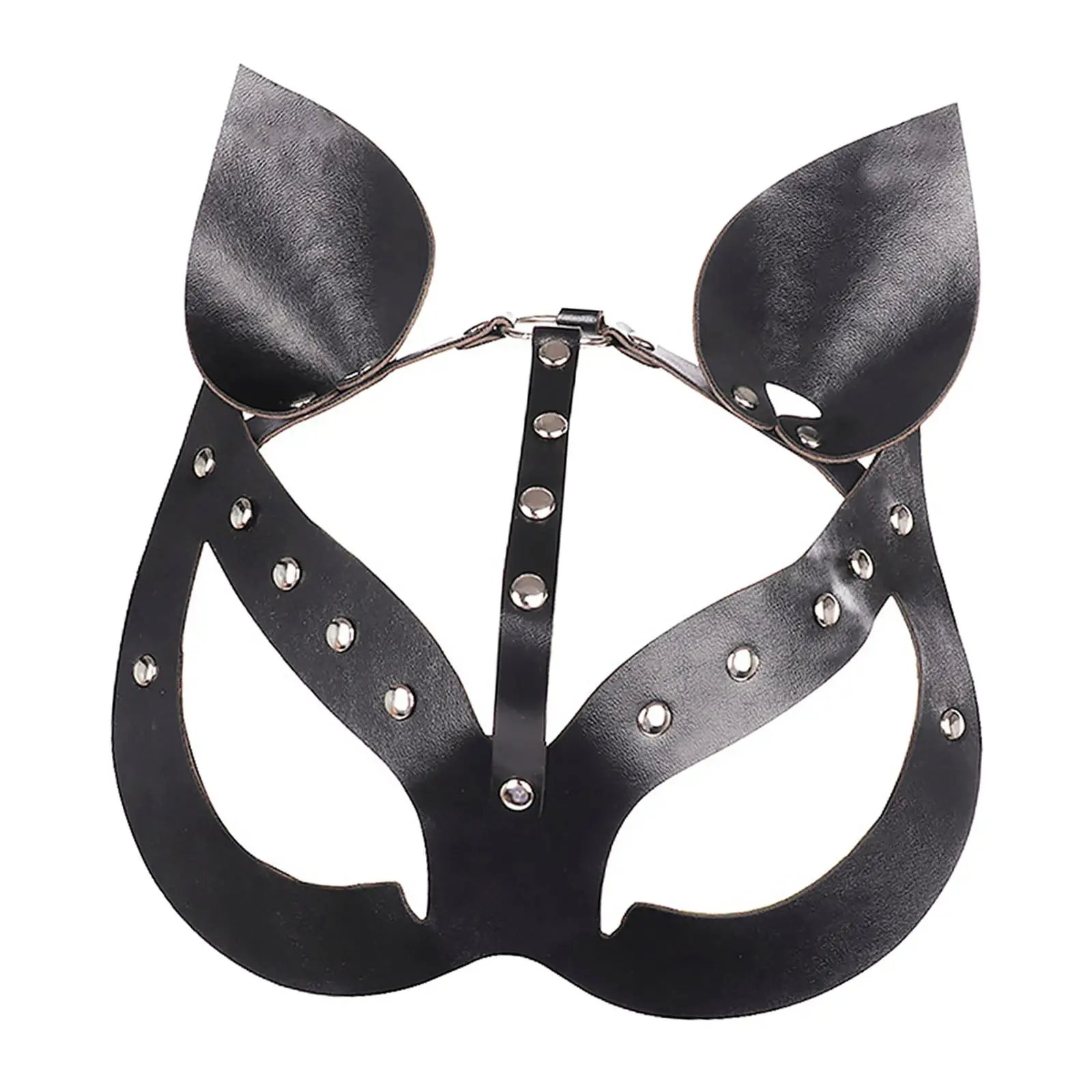 Masquerade Mask, Half Face Cat Leather Mask, Cat Mask Rivet, Kitten Leather Mask for Halloween Easter Masquerade Accessories