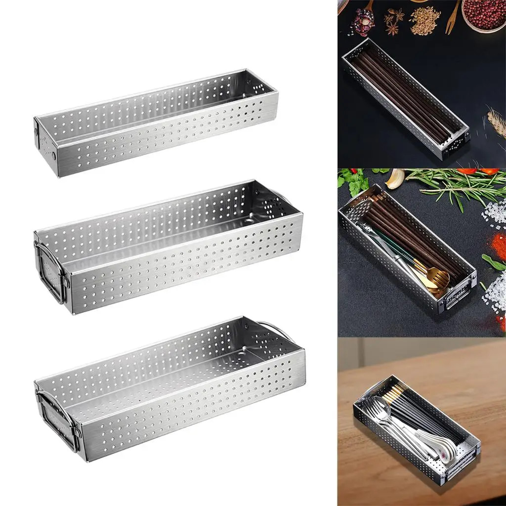 Stainless Steel Silverware Drawer Storage Box Household Tableware and Drainer Kitchen Cutlery Drain Organizer Flatware Tray