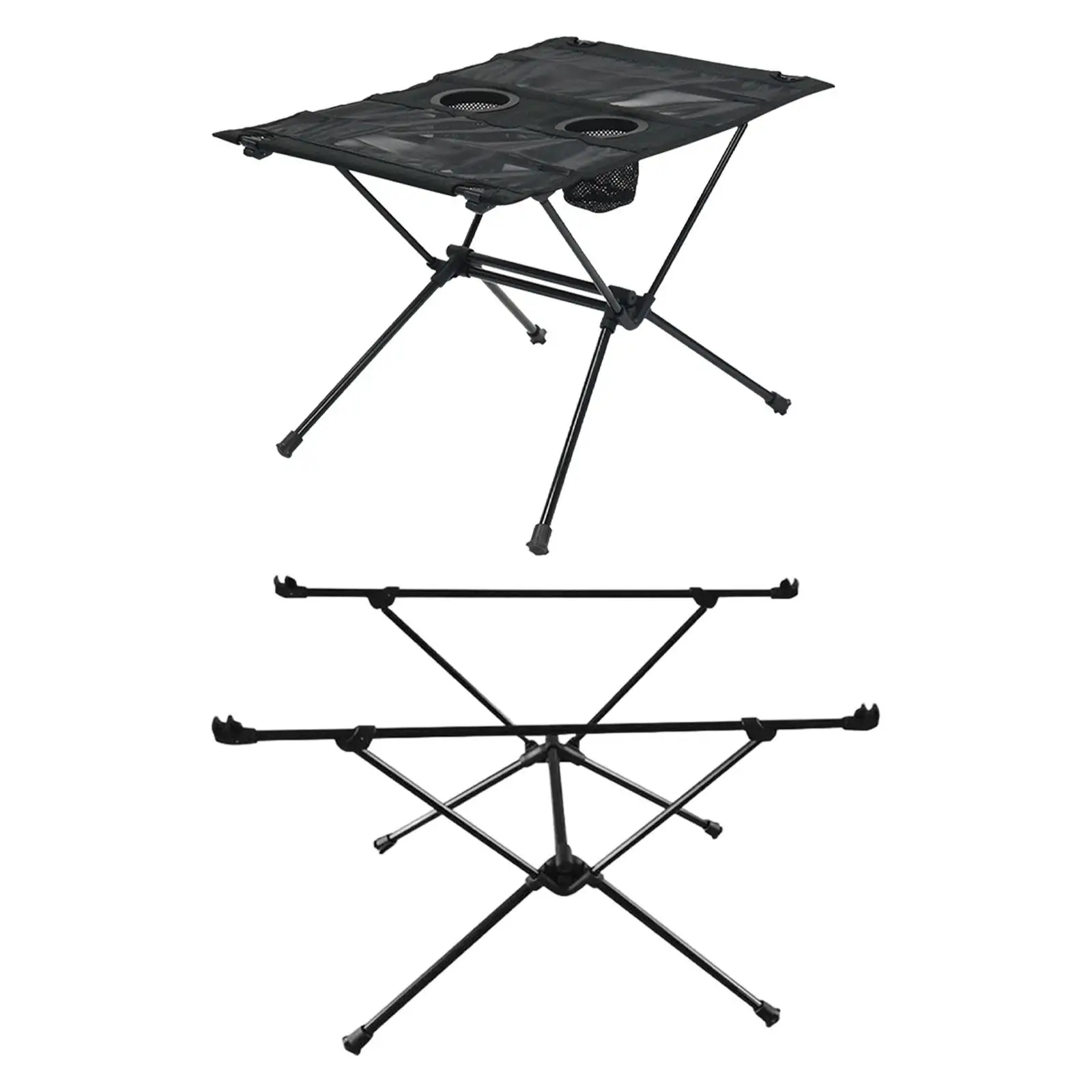 Folding Camping Table Portable Desk Detachable Retractable with Storage Mesh with 2 Cup Holes Aluminum Alloy for Fishing Garden