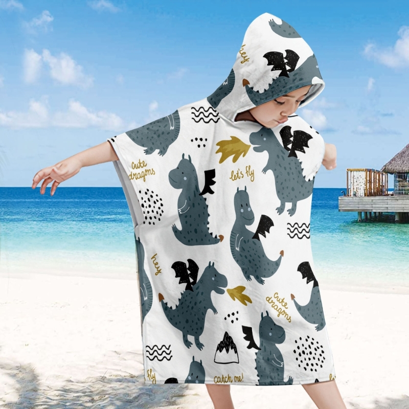 Kinder Kapuze Handtuch Poncho für Kinder Strand tuch Schwimmbad Badet uch Surfen Drops hipping – Detail 9