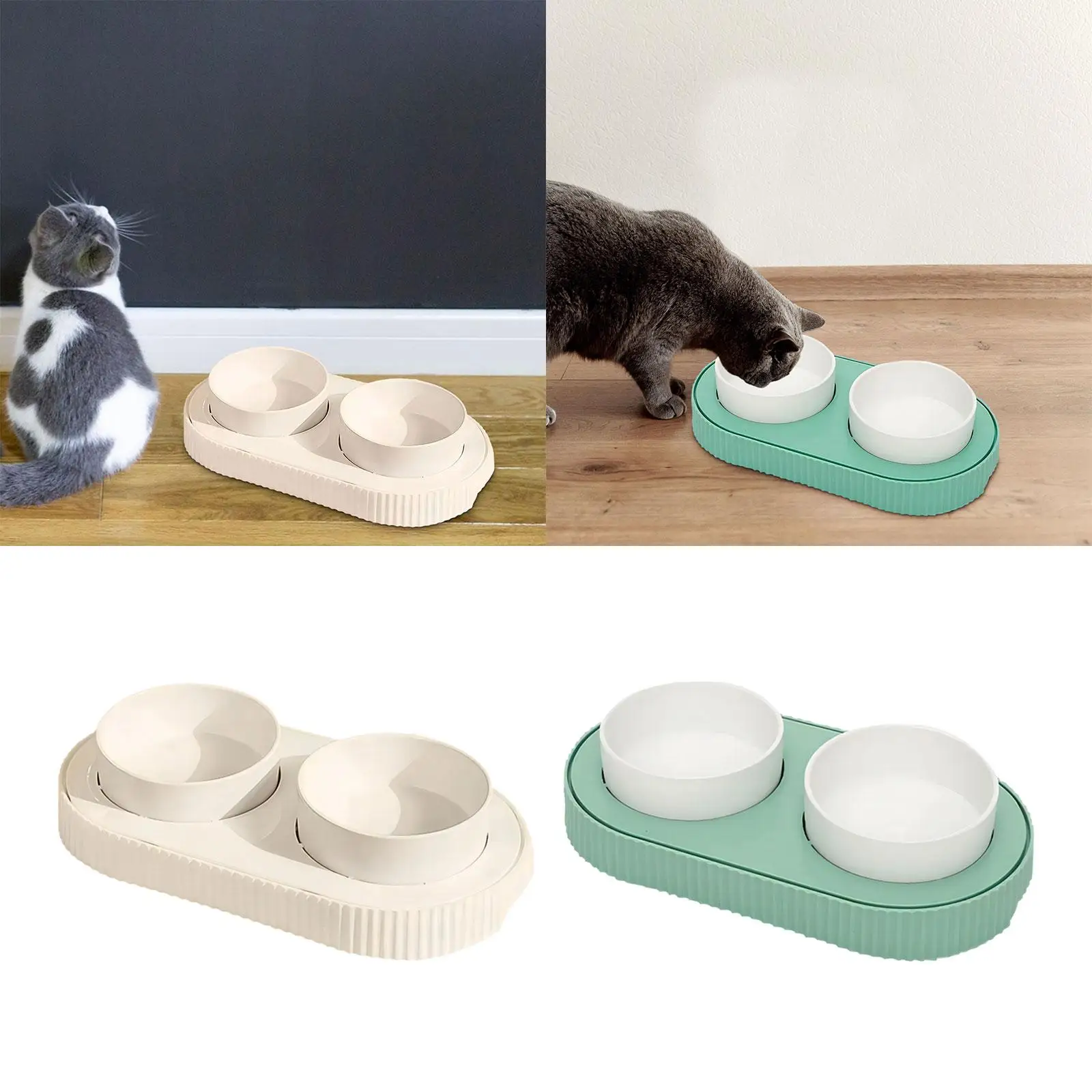 Double Pet Food Bowl Cat Feeder Easy to Clean Cats Food and Water Bowl Set