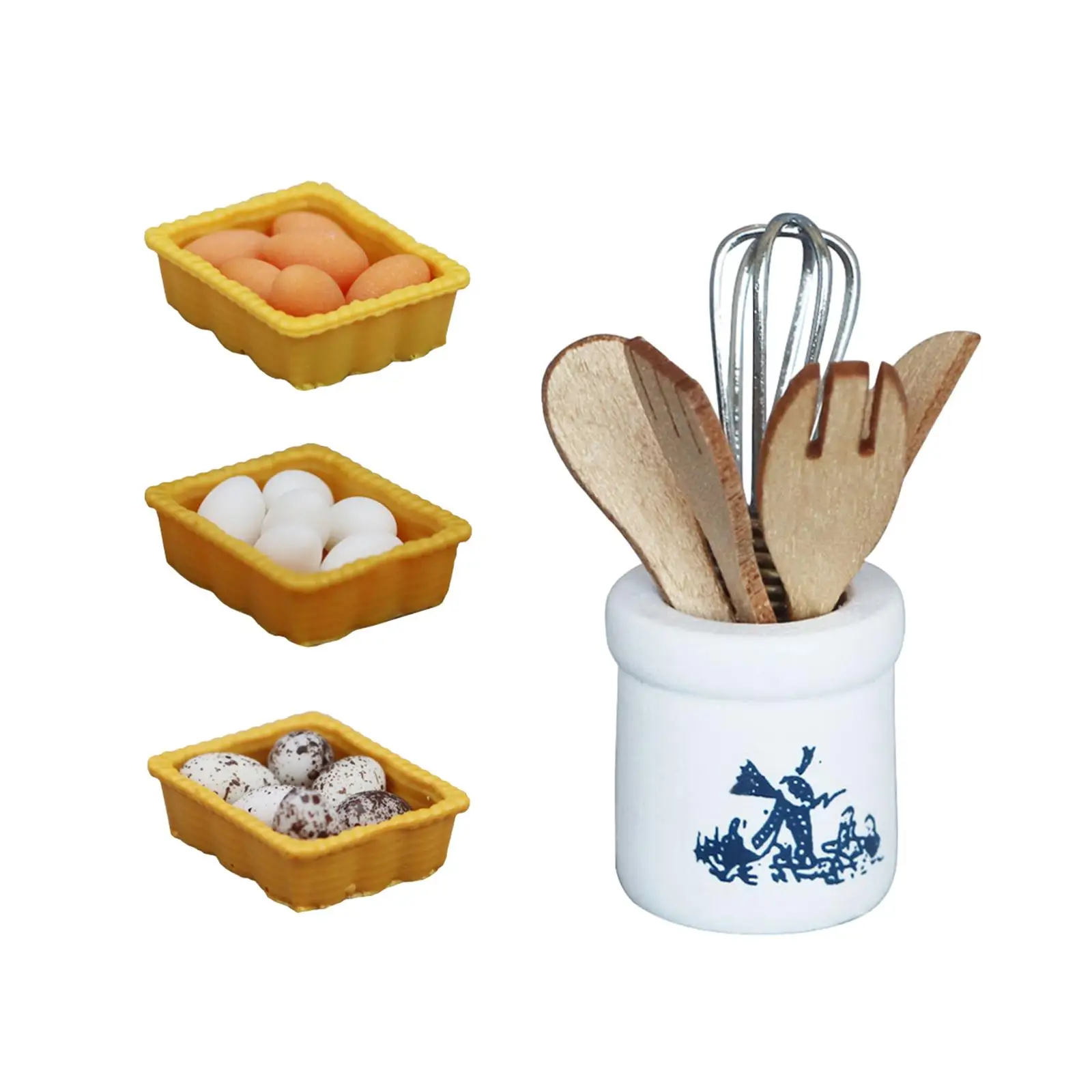 Dollhouse Kitchen Utensils Dollhouse Decor with Egg and Egg Basket 1:12 Miniature Baking Tools