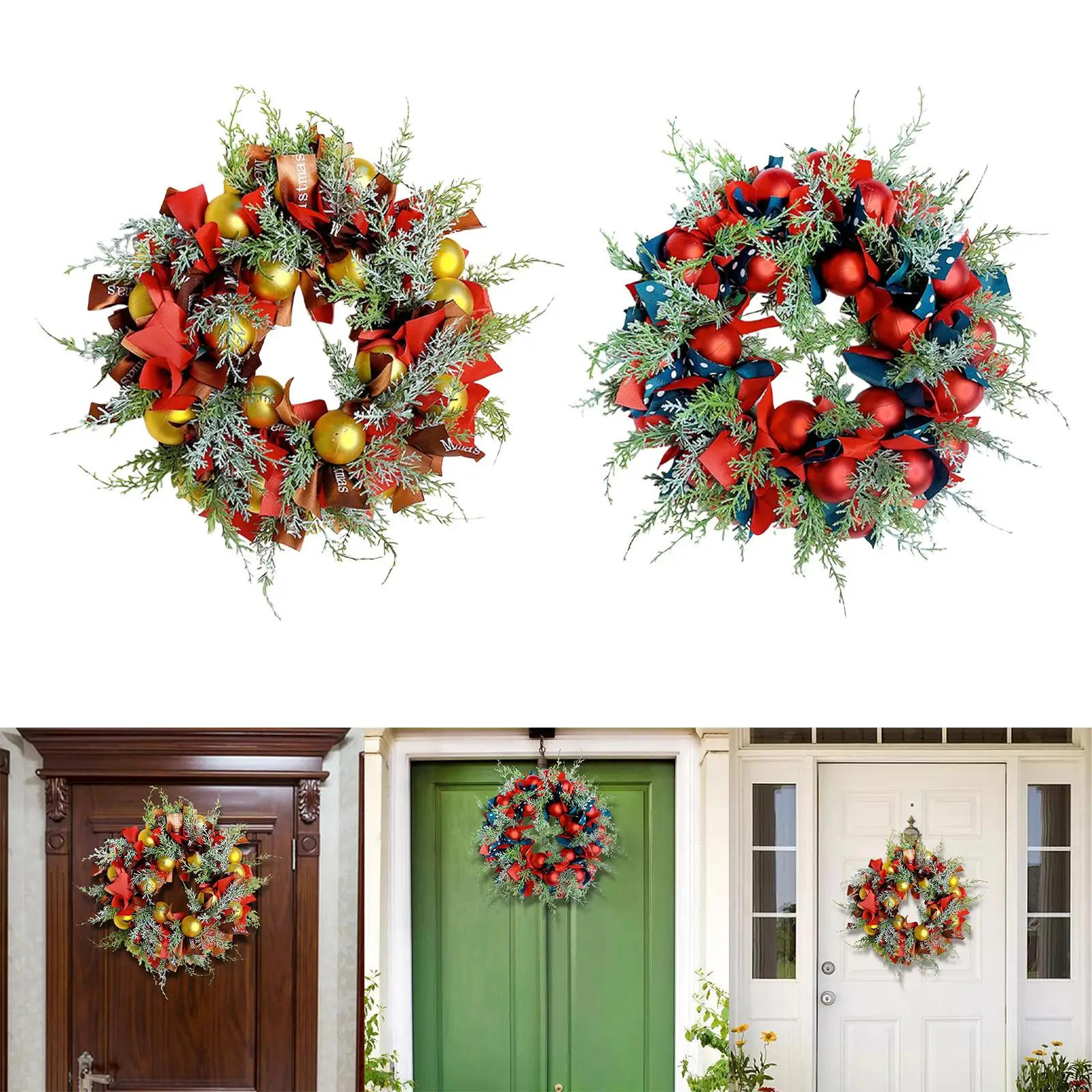 Artificial Christmas Flower Wreath 20inch Frosted Branches Ball Ornaments for Home Decor