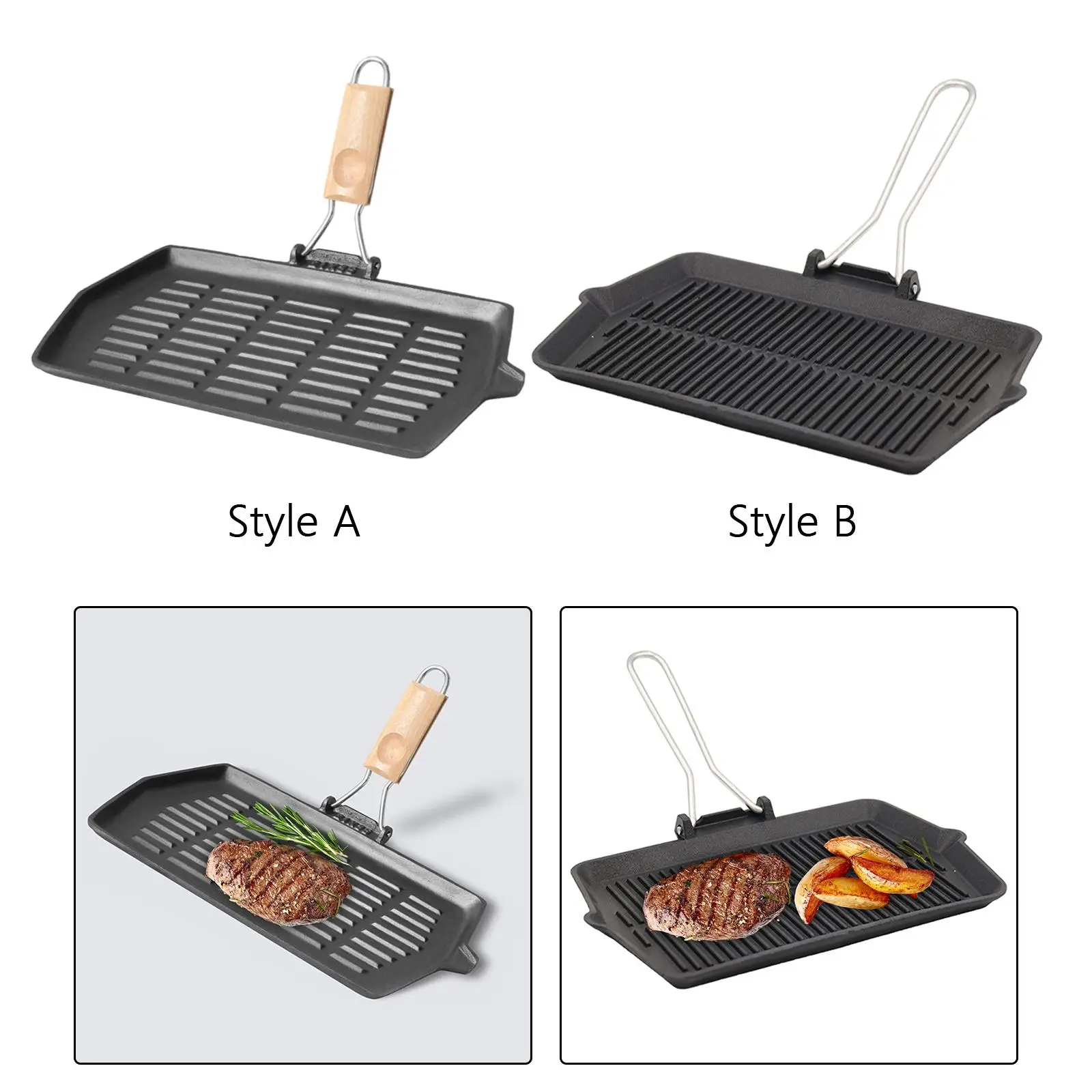 Grill Pan with Folding Handle Nonstick Uncoated for Stove Tops Steak Pan
