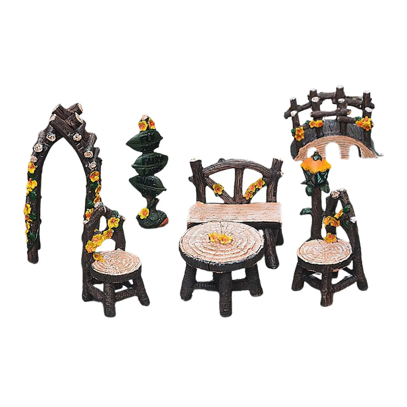 8Pcs Miniatures Fairy Garden Accessories Dollhouse Accessories Miniature Table and Chairs Set for Table Bonsai Terrarium Potted