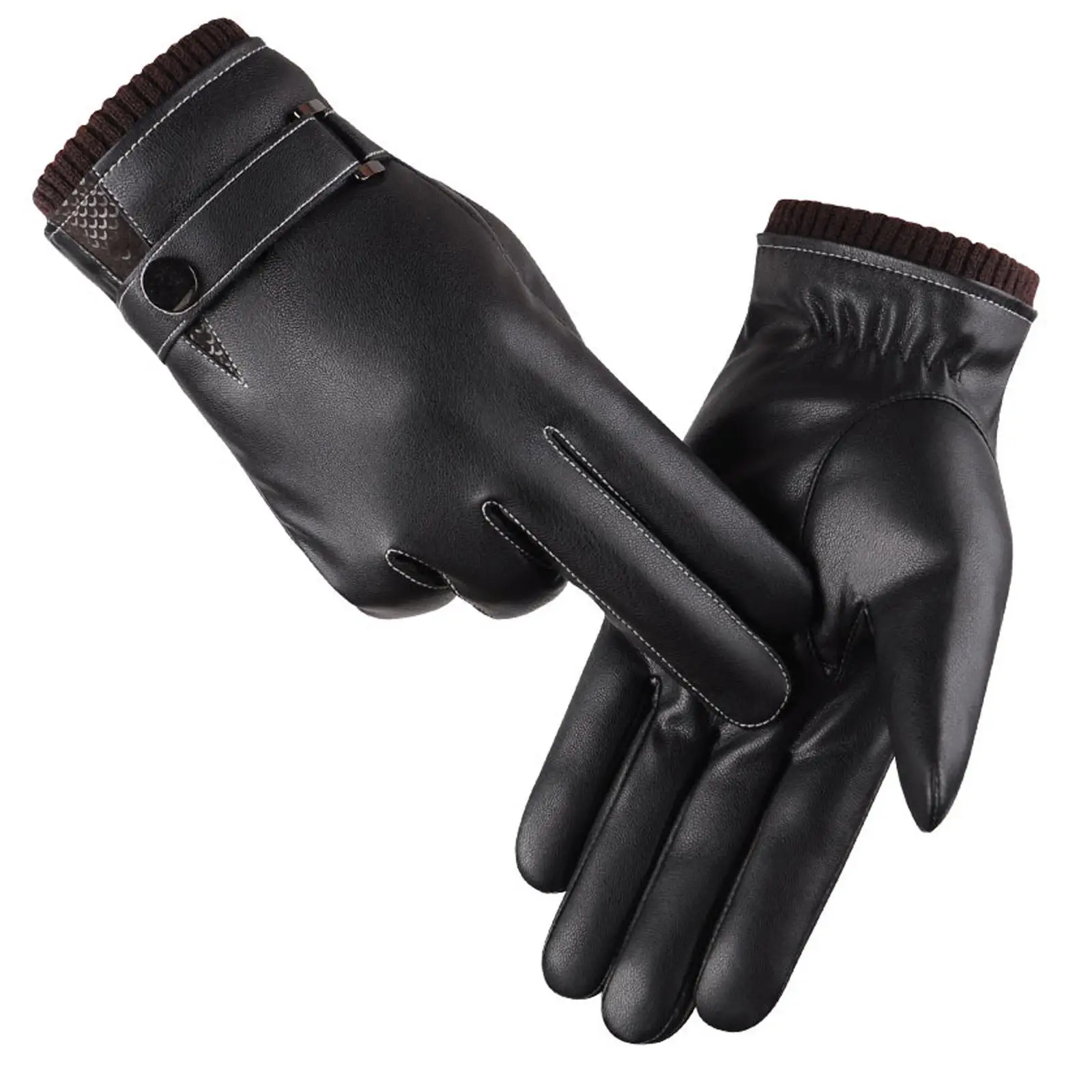 Touch Screen Glove PU Leather Warm Mittens Autumn Full Finger Plush Lining Winter Gloves for Skiing Motorcycle Cycling Hiking