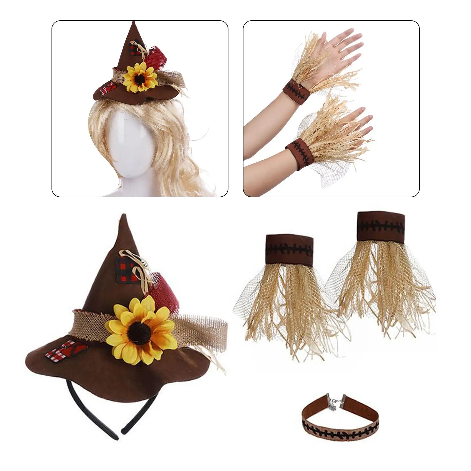 Halloween Costume Accessories Hat Necklace Gloves Cosplay Costume Props for Festival Carnival Masquerade Party Decoration