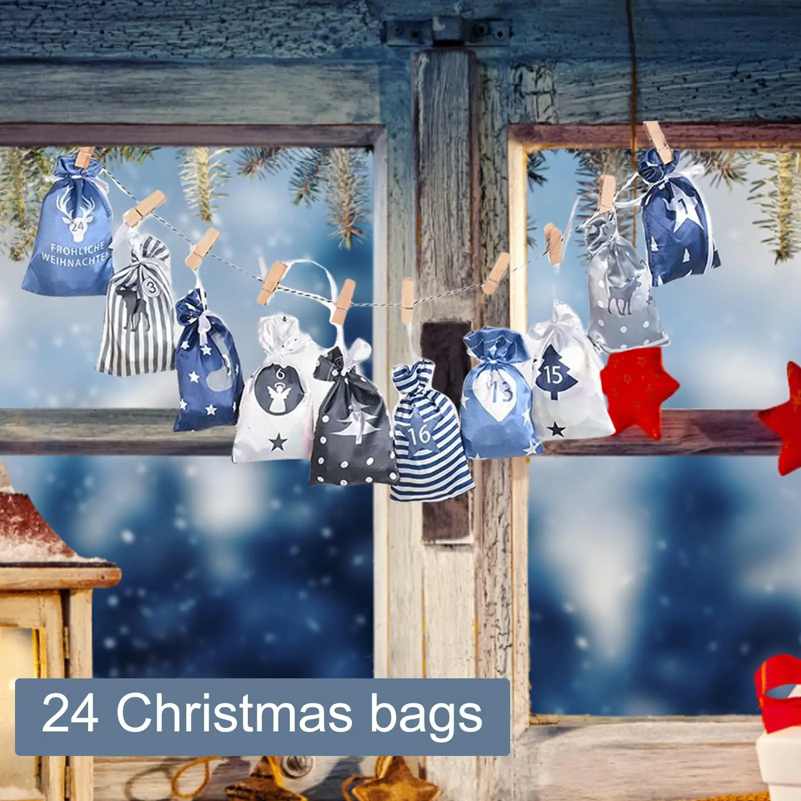 24Days Advent Calendar Bags Christmas Wall Hanging Decorative Pendant Craft DIY Reciprocal Decoration for Treetop Home