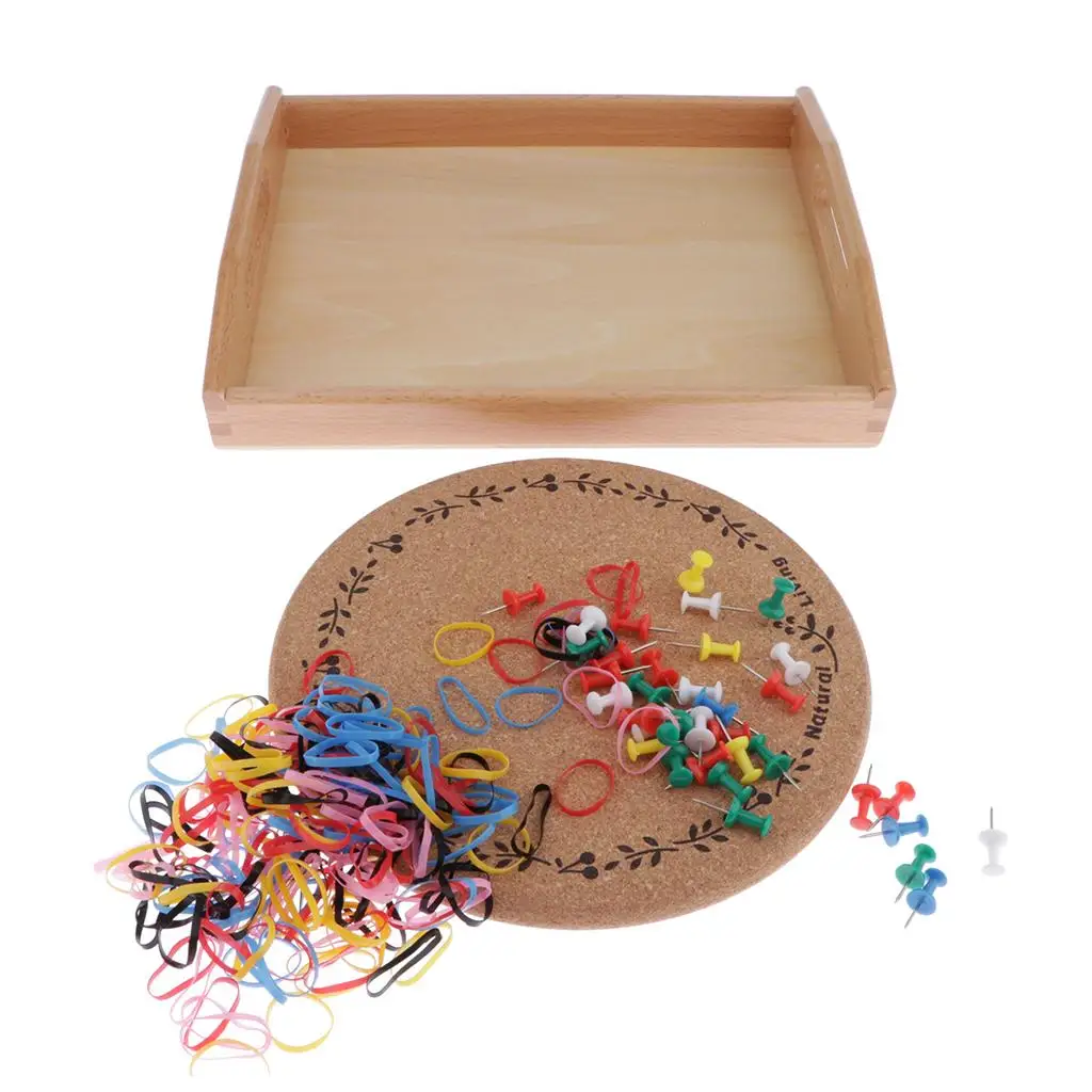 Montessori Wooden  Mathematical Manipulative Material  with Tray, Pins and Rubber Bands for Kids  Educational Toys