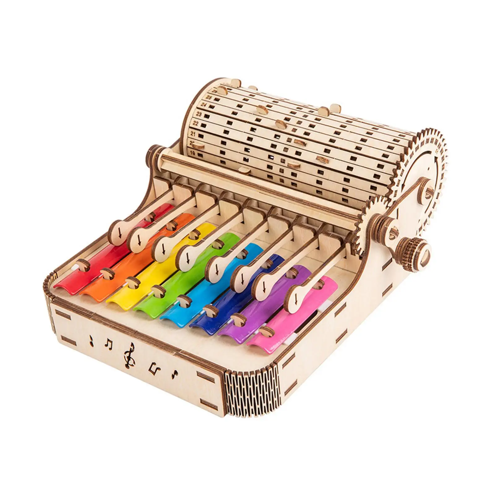 DIY Toy Piano Music Box Brain Teaser Instrument Toy Wooden Puzzle Building Hand Crank Engraved Musical Box for Kids Adults