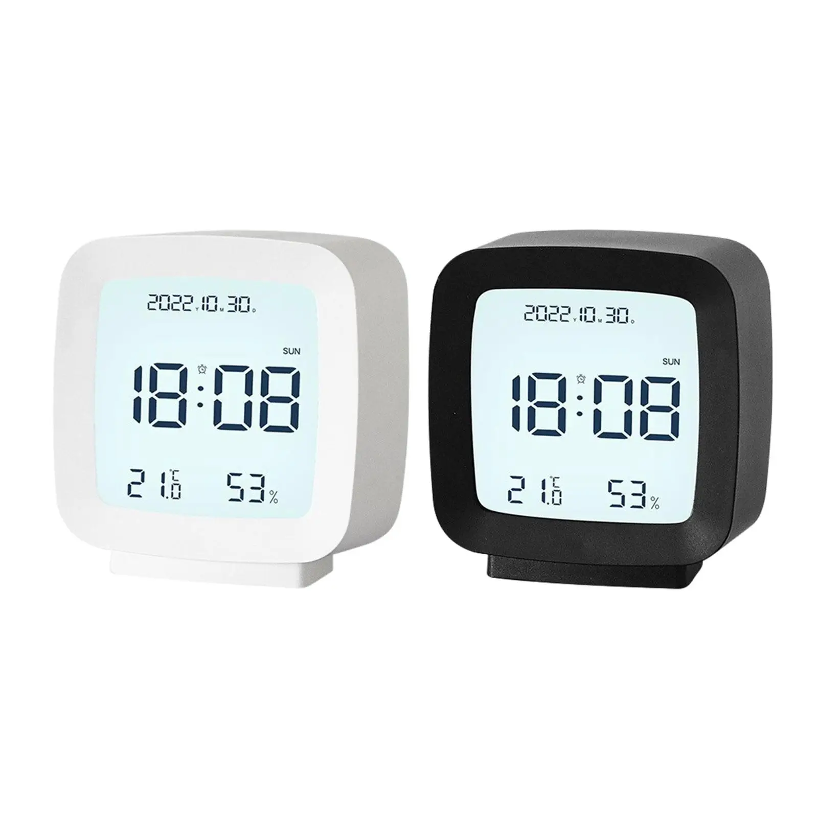 Digital Alarm Clock 12/24H Modern with Temperature and Humidity Monitor Desk Clocks for Tabletop Dining Room Cafe Kitchen