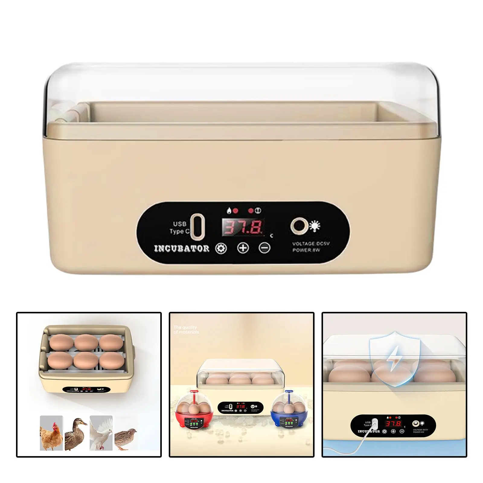 6 Eggs Incubator Automati Egg Candler Egg Turner Hatching Temperature Control Egg Hatcher Chicken Hatcher for Pigeon Duck Quail