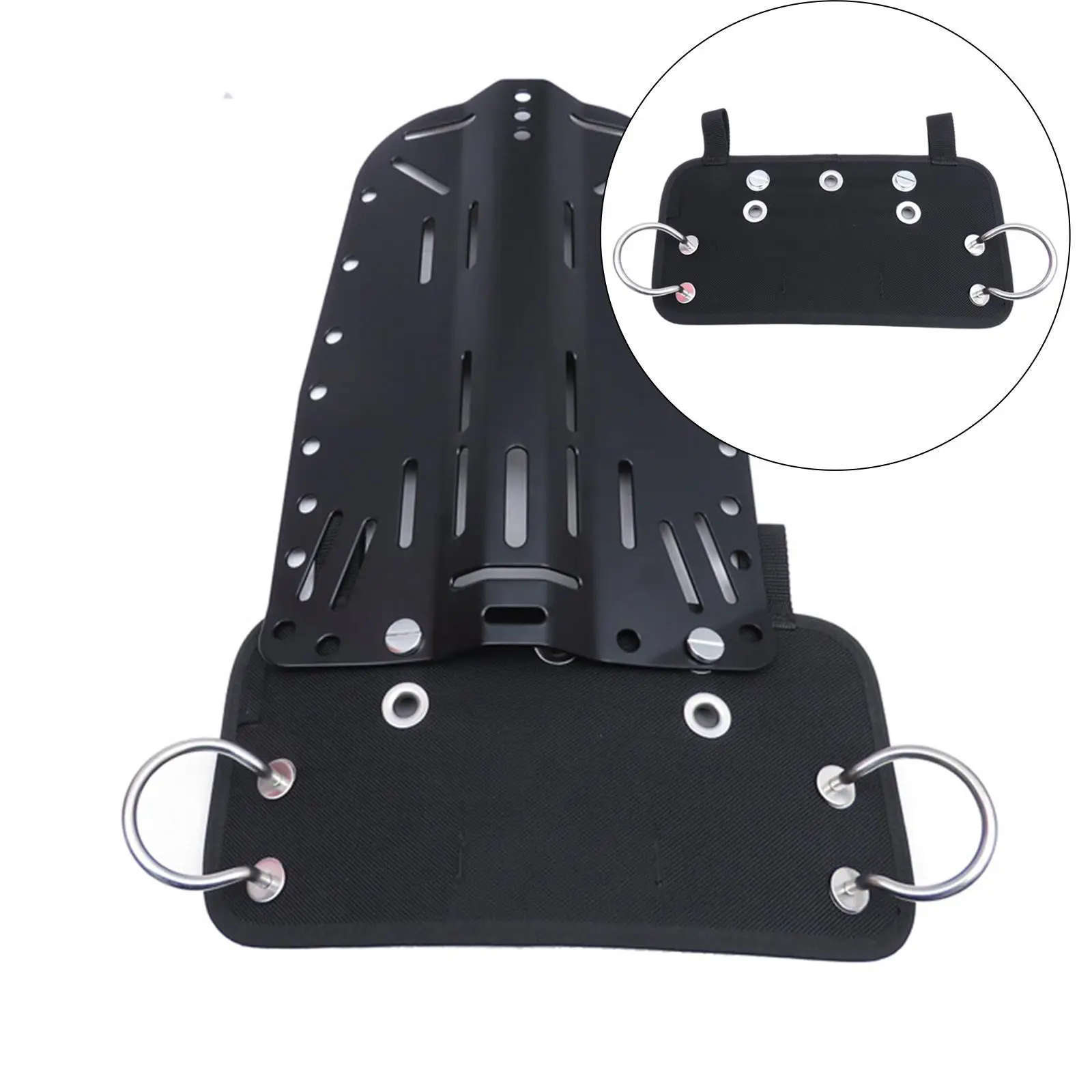 Scuba Tech Diving Butt Plate Stainless Steel Handles Hanging Board for Sidemount W/ 2 Screws Buttplate Side or Back Mount Black