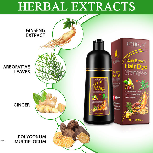 Shampoo 3 in 1 Organic Natural Hair Dye Ginseng Extract