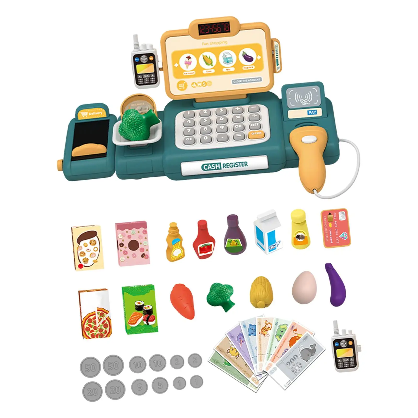 Children`Supermarket Store Toys Cash Register Pretend Play Calculator Kids Pretend Supermarket Playset for Baby Girls