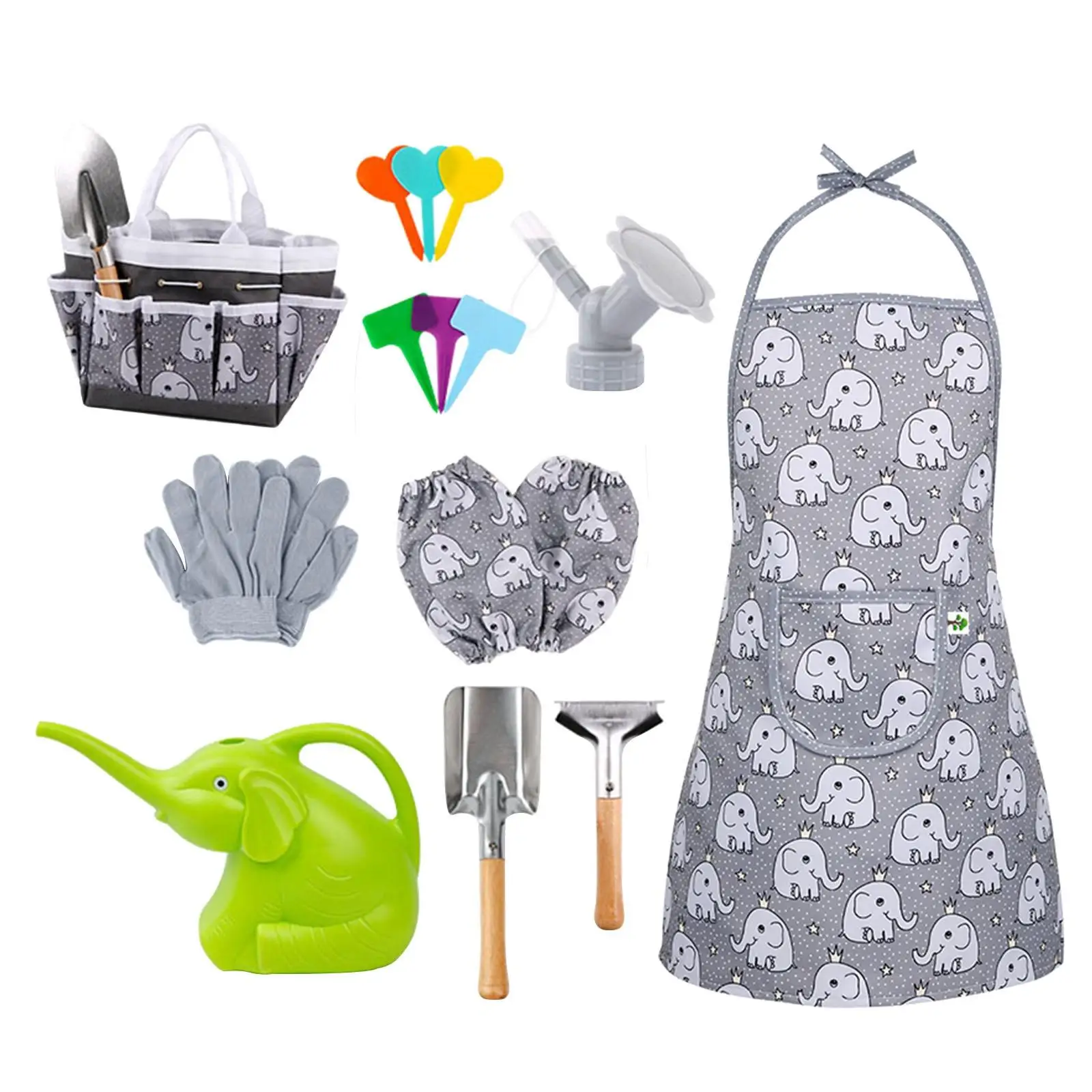 Kids Garden Tool Set Elephant Apron Age 3+ Oversleeves Animal Watering Can Sprinkler Toys Birthday with Handbag Sand Pits Toys