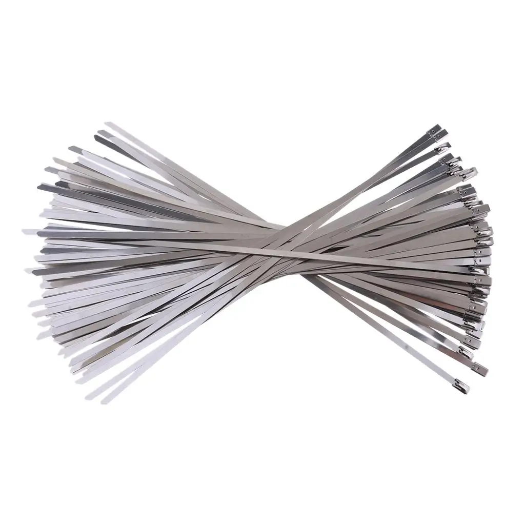 100Pcs Stainless  Metal Exhaust  Locking Zip Ties Sliver