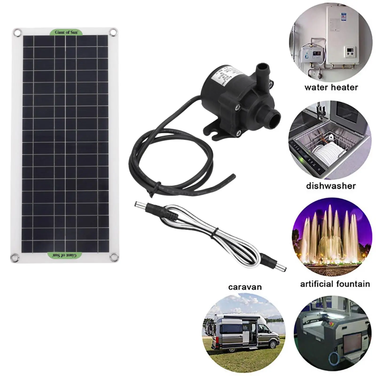 Solar Water Pump Fountain Pump Monocrystalline Adjustable Timing for Patio