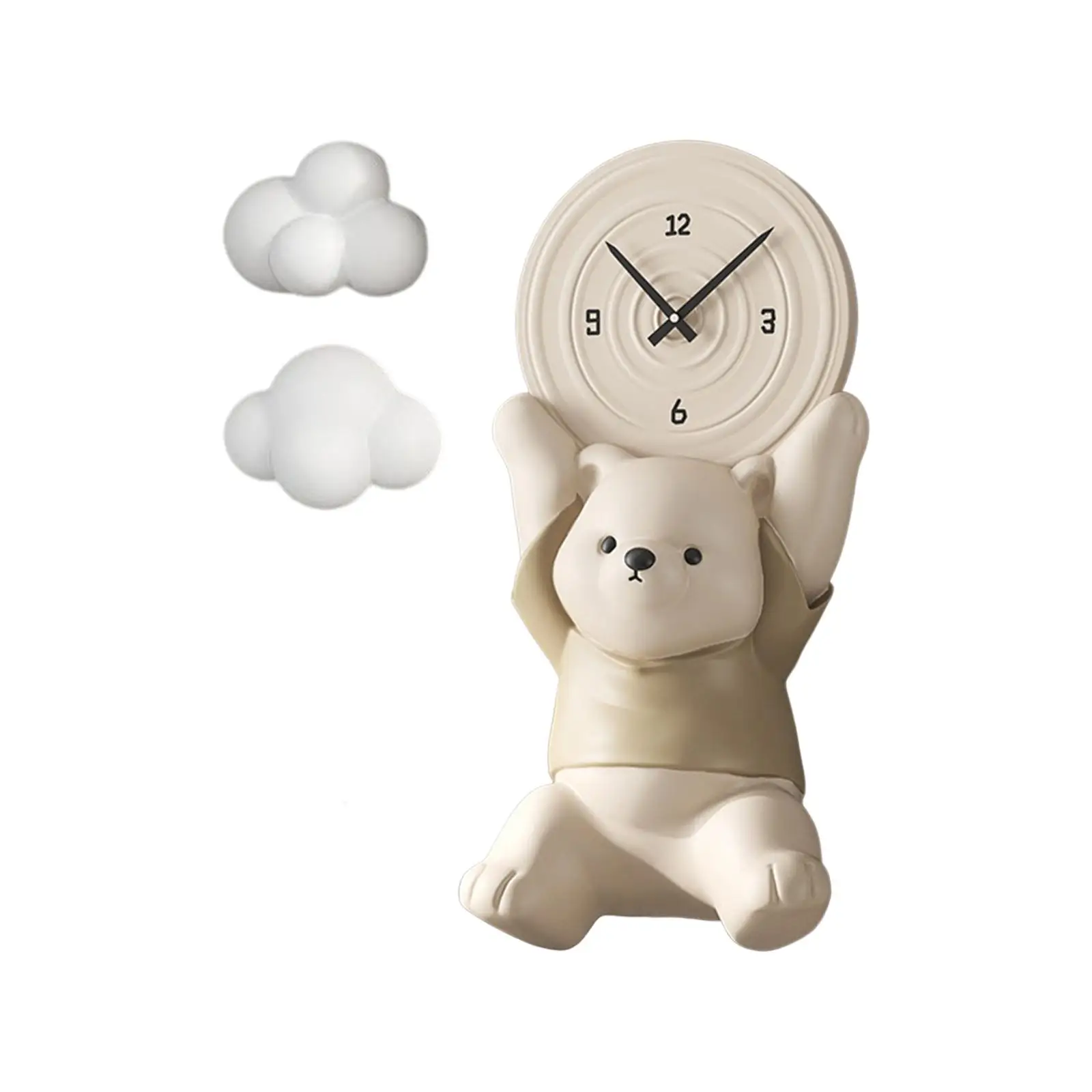 Bear Figurine Wall Clock Resin Hanging Ornament Decorative Exquisite Artwork for Living Room
