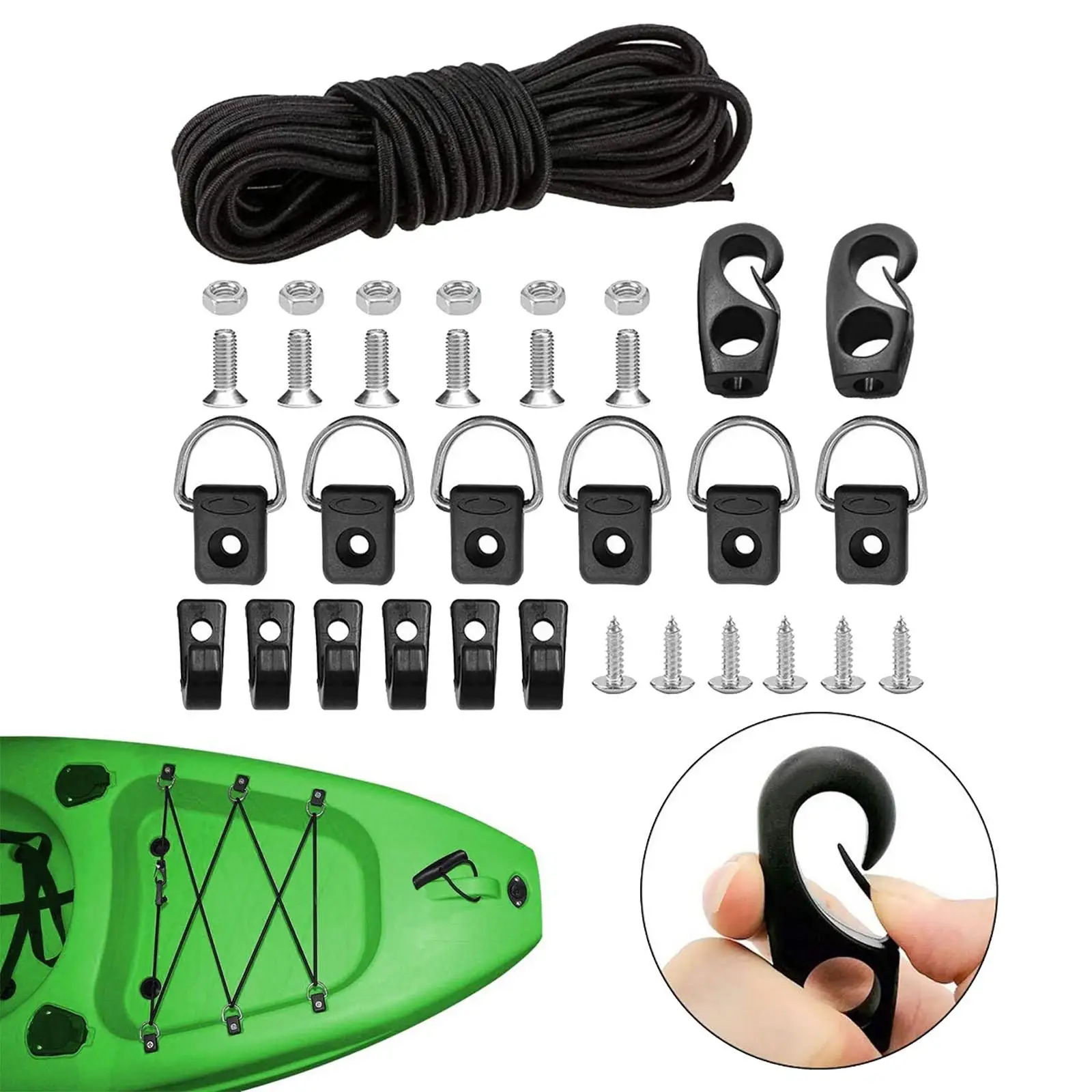 Kayak Deck Rigging Kit 8.2 Feet Bungee Cord with Ends J Hooks for Outfitting