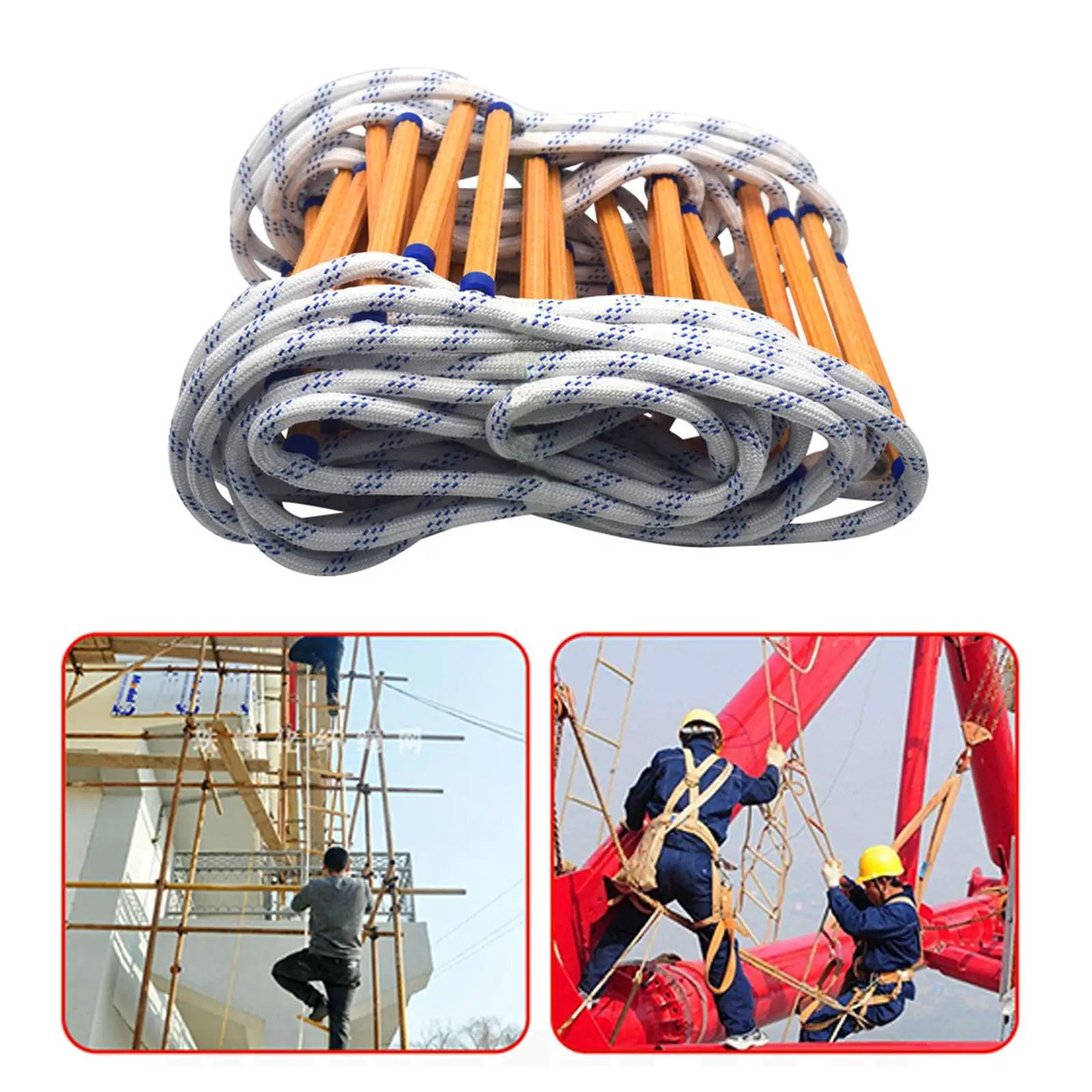 300cm Fire  Ladder, Safety Rope  Ladder with Hook for Kids and Adults Portable and Reusable