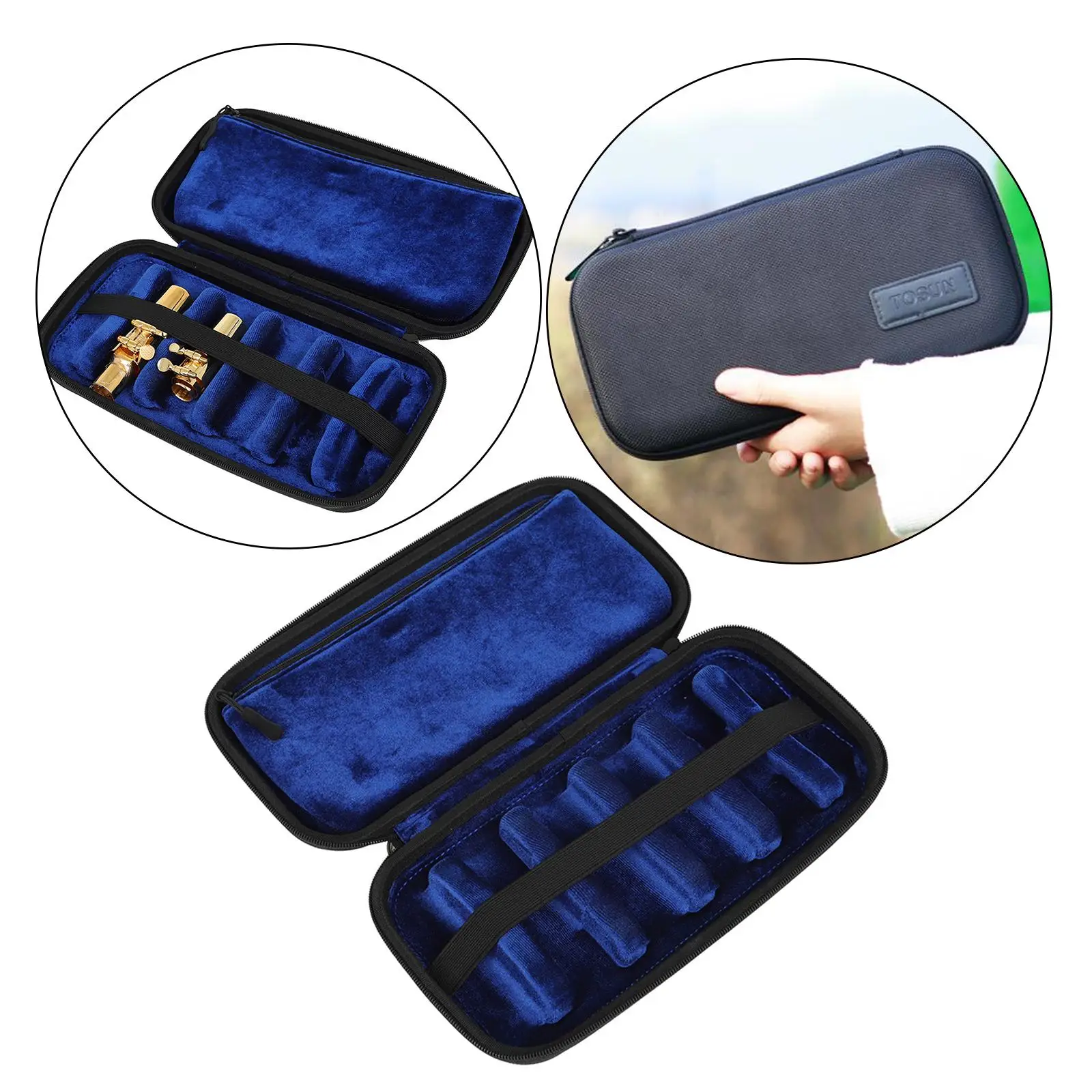 6-Piece Saxphone Mouthpiece Case Abrasion Resistant with Flannel Bag Soft Non-Abrasive Lining Handbag