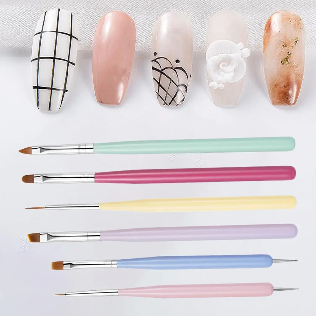 6Pcs Nail   Head Spatula Stick Painting Polish Dotting UV Gel  Tool, Tips Liner Brush Tool Set Accessories