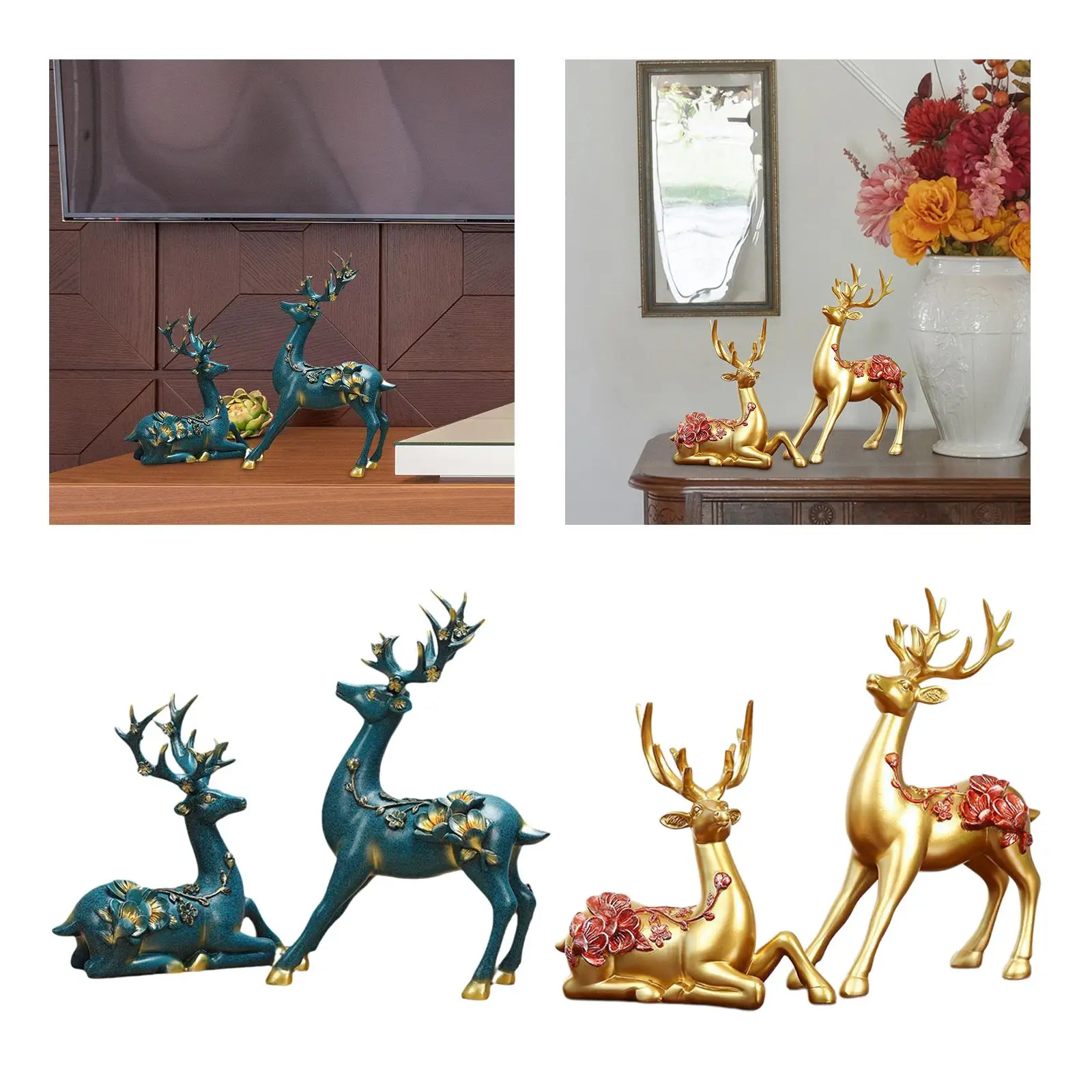 2x Reindeer Figurines Housewarming Office Furnishing Bedroom Elk Deer Statue