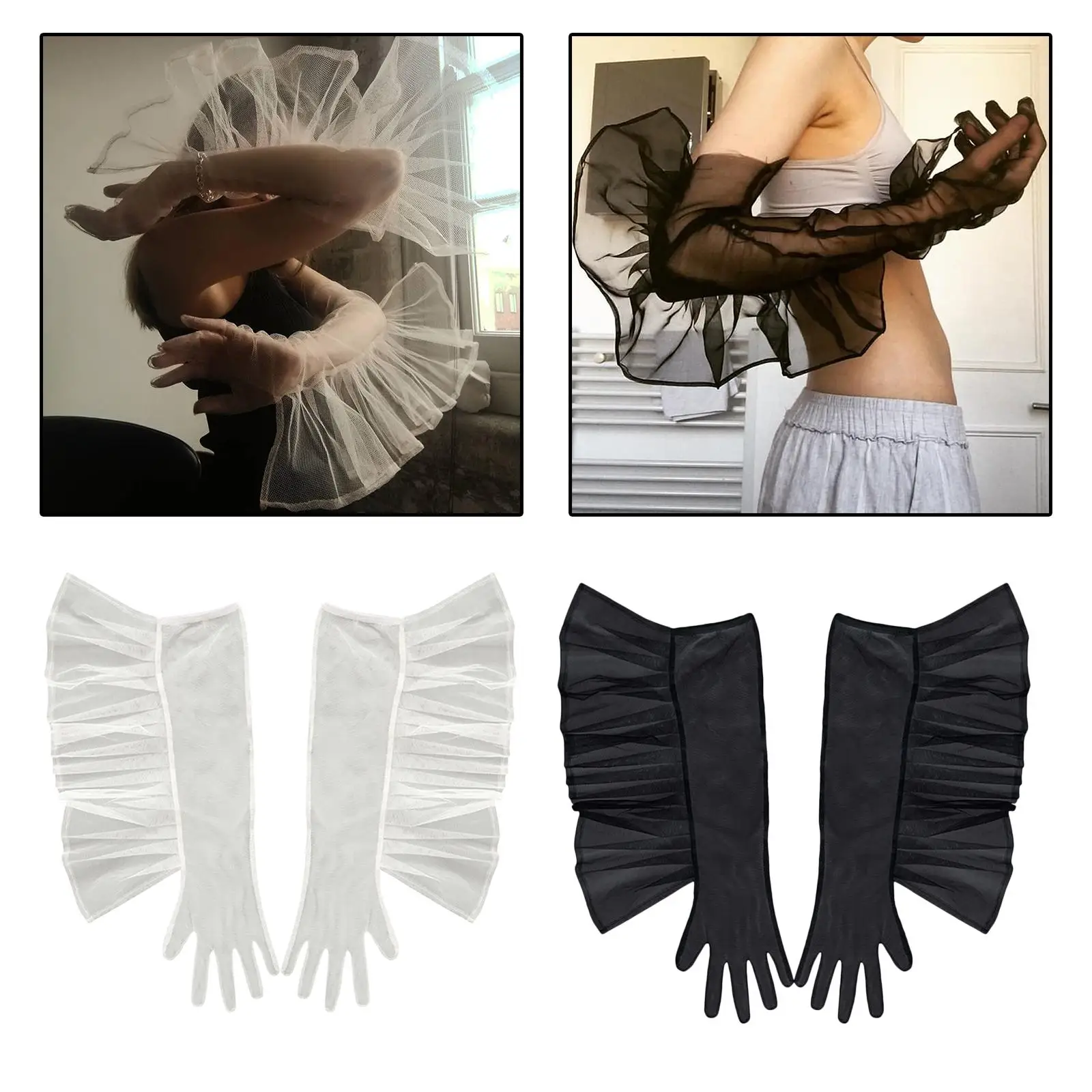 Womens Gloves Lace Ruffle Gloves Full Finger Gloves for Dress Wedding Costume Accessories