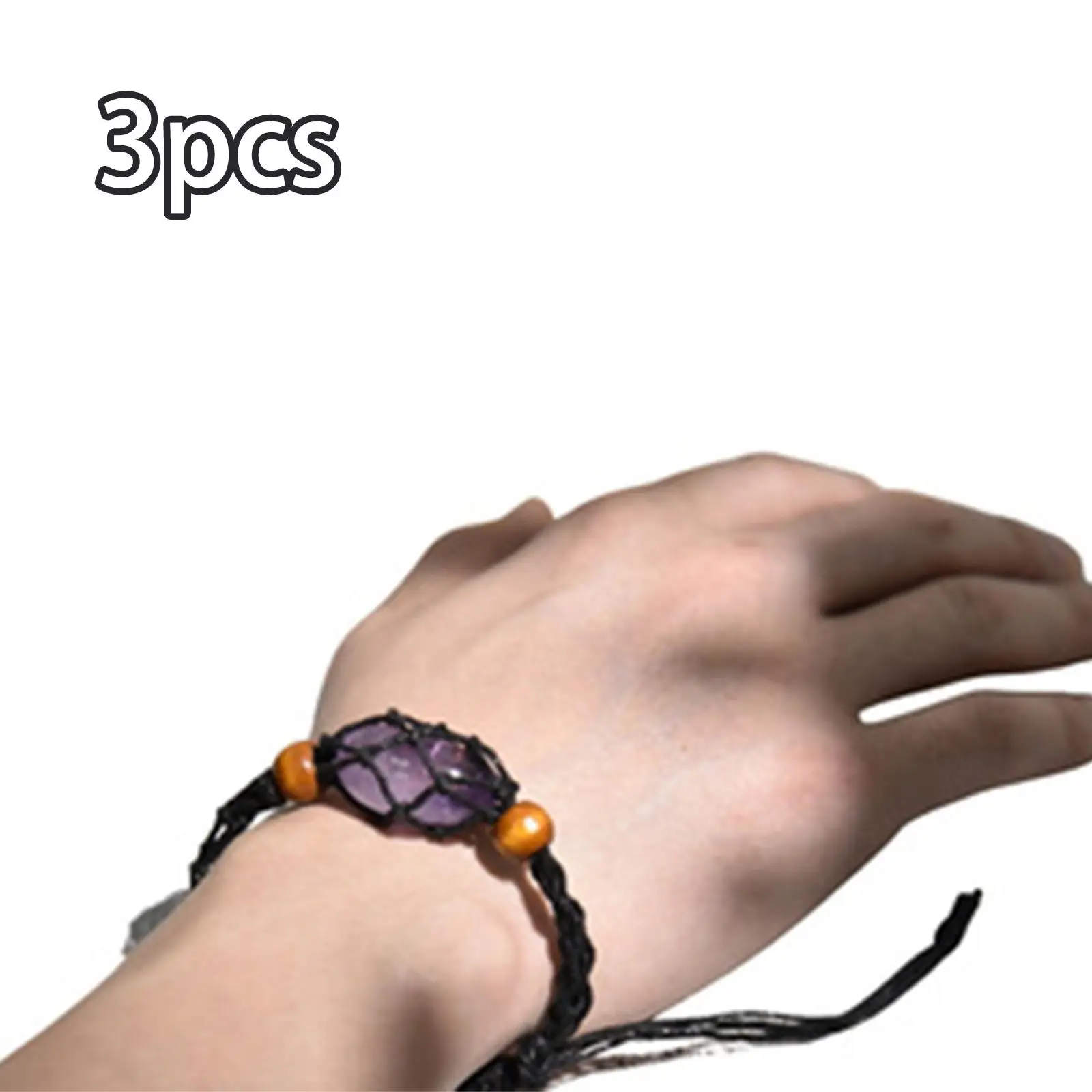 3Pcs Woven Empty Stone Holders Adjustable Bracelets Without Stone Necklace Cord Holder Pendants for Gift Men Women