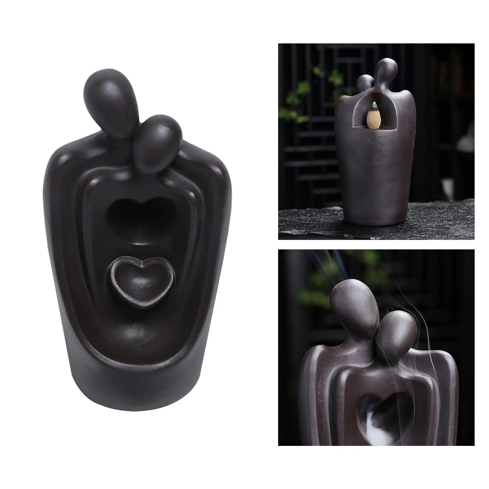 Creative Backflow Incense Burner Waterfall Censer Couple Statue Zen for Yoga Living Room Meditation Decor Ornament