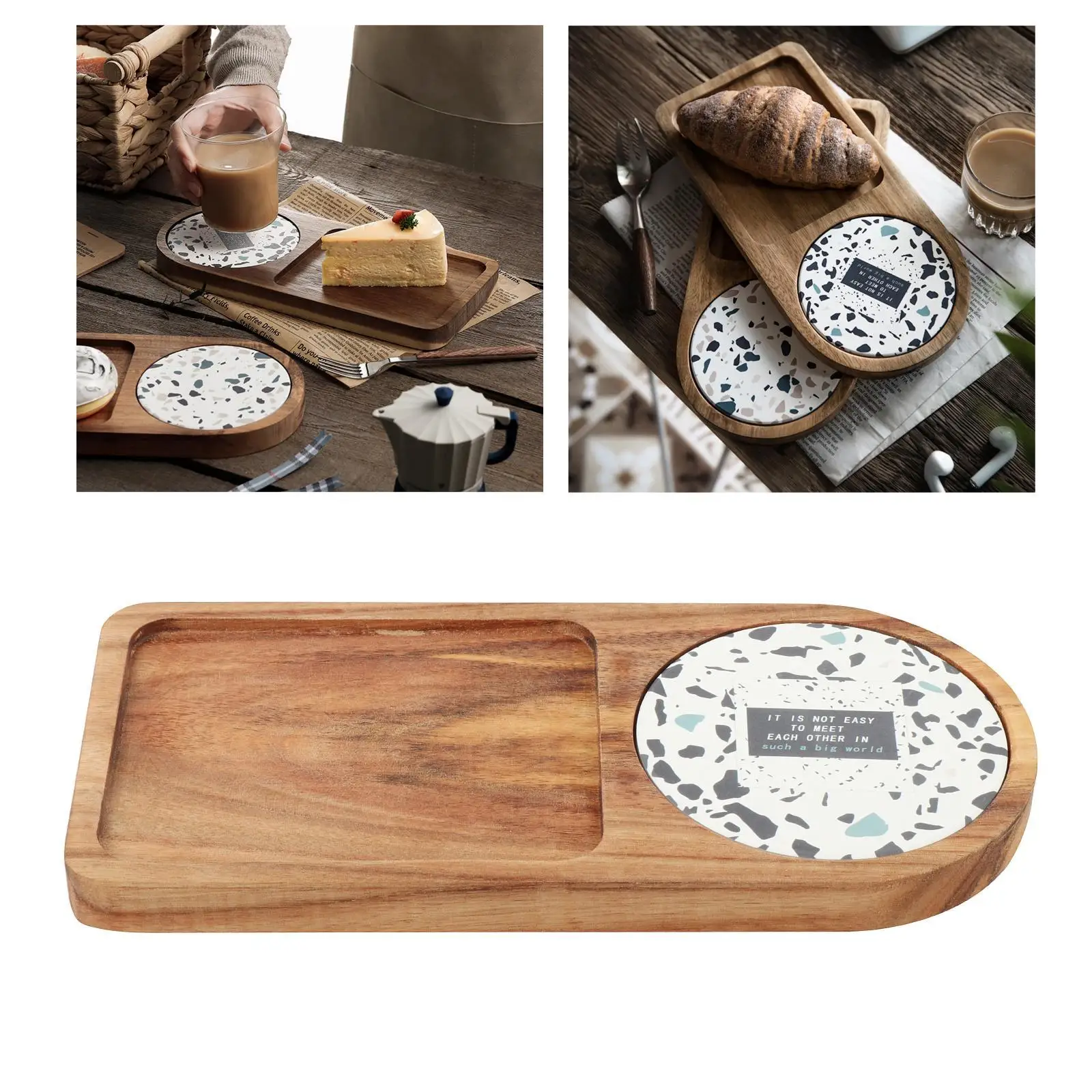 Wooden Serving Tray with Ceramic Coaster High-Quality for