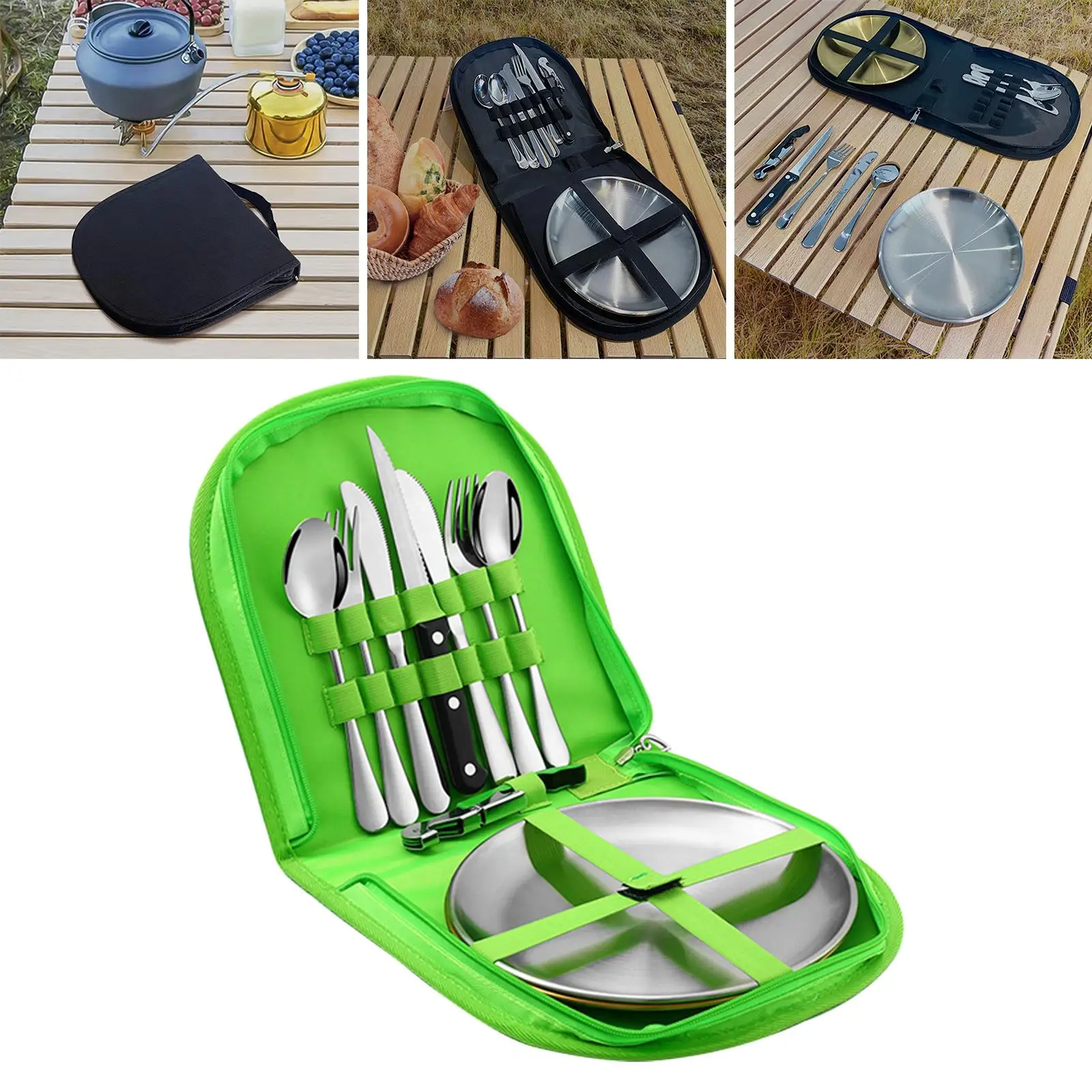10 Pieces Compact Picnic Family Cutlery Set Camp Cooking Set for Barbecue