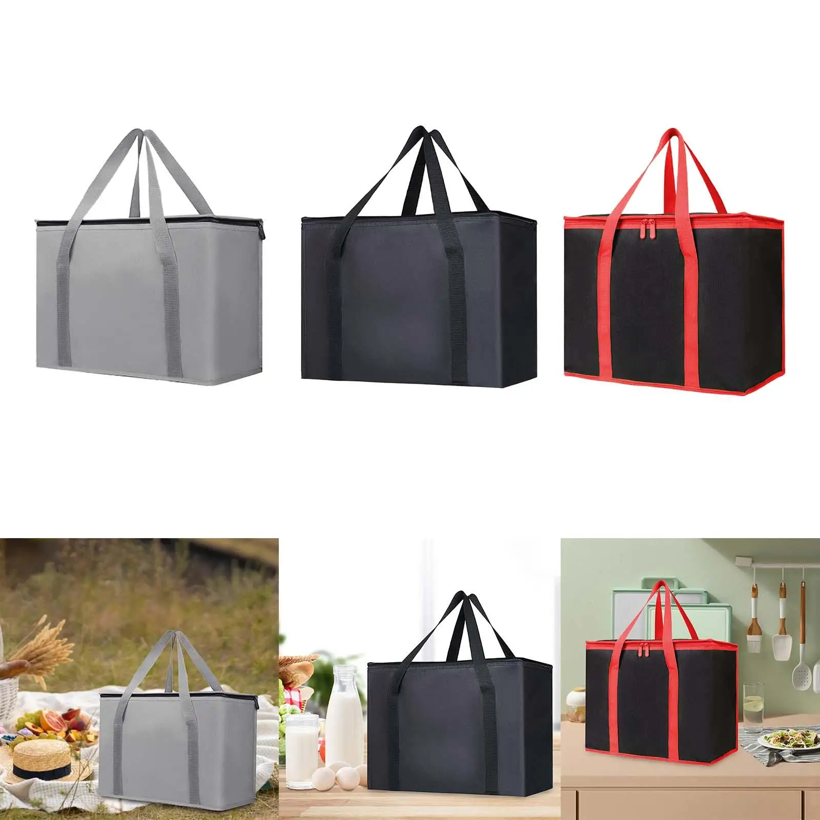 Insulated Cooler Bag Zipper Non Woven Thermal Food Delivery Bag Grocery Shopping Bag for Beach Camping Travel Outdoor Picnic