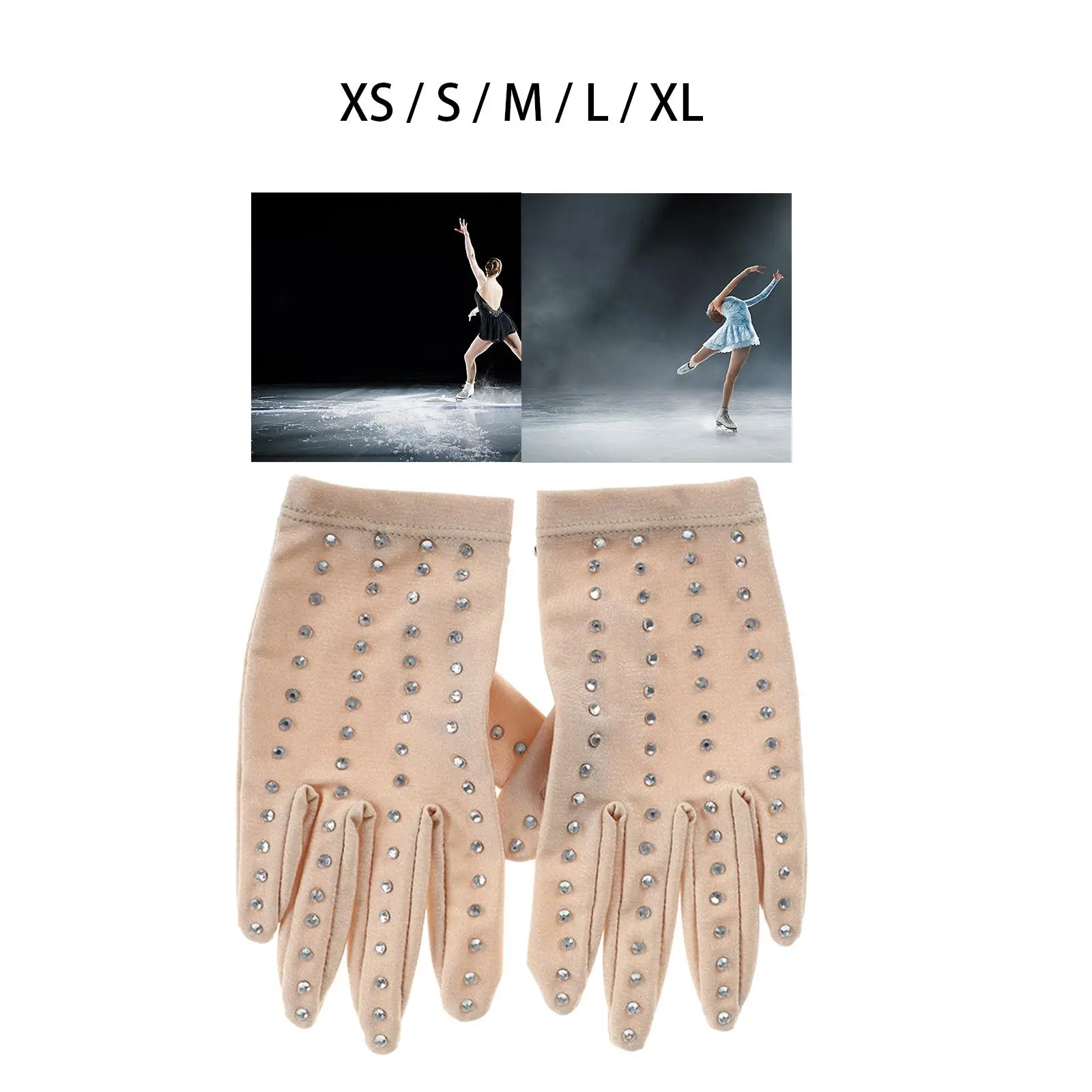 Women Ice Figure Skating Gloves with Rhinestones Decoration Girls Skating Accessories for Show Competition Dance