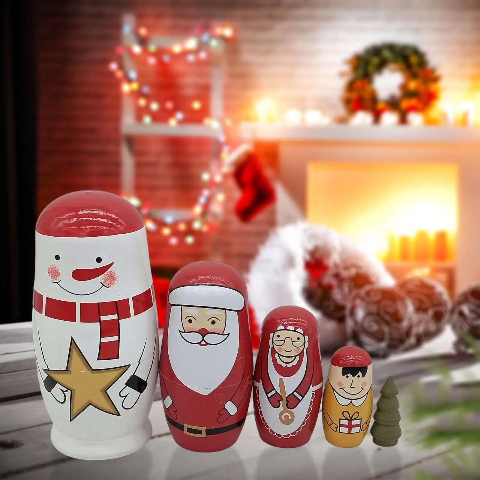 5x Wooden Russian Nesting Dolls Christmas Wood Crafts for Kids New Year Gift