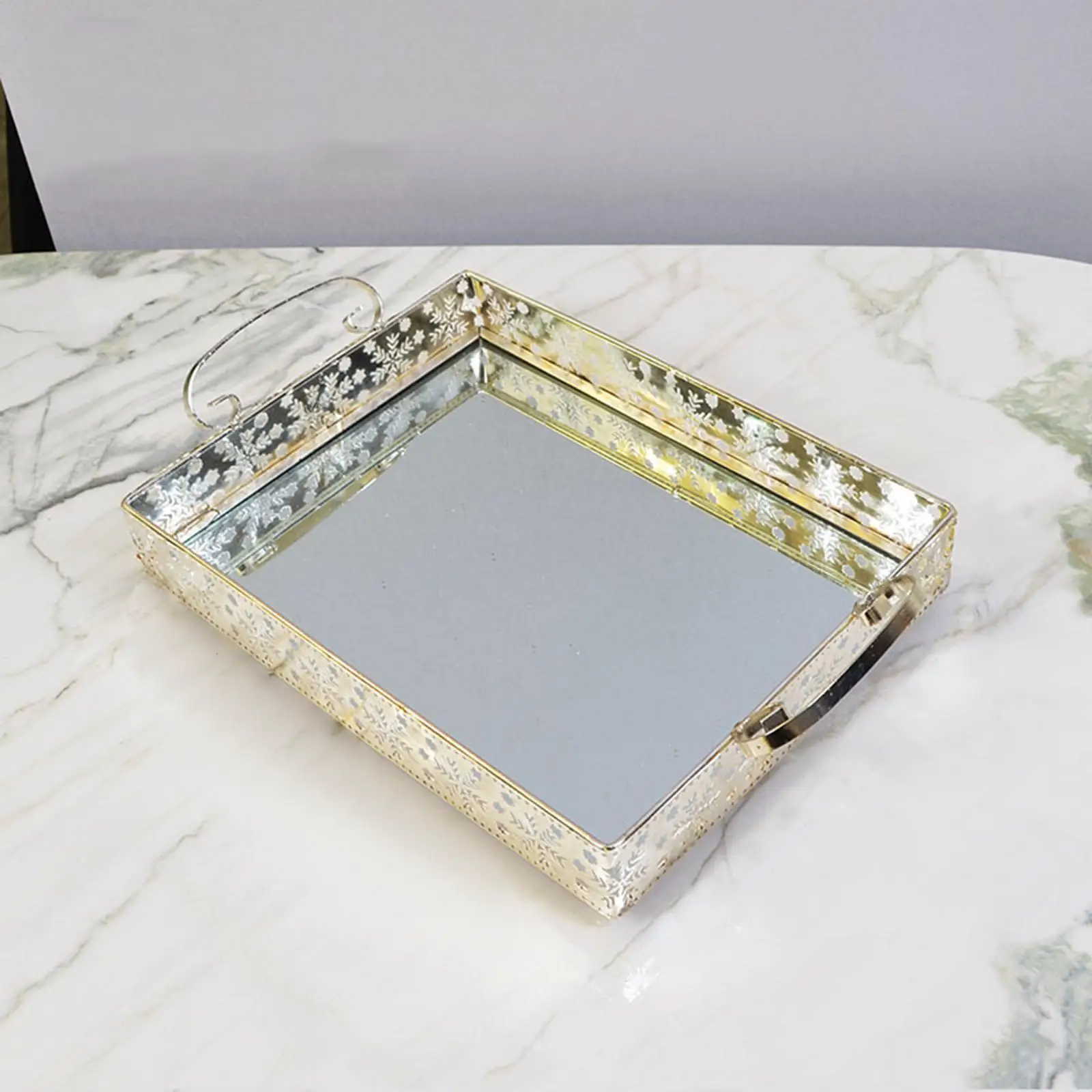 Cosmetic Makeup Tray Table Centerpiece Mirrored Jewelry Trinket Tray Decorative Mirror Tray for Wedding Bedroom Dresser Bathroom
