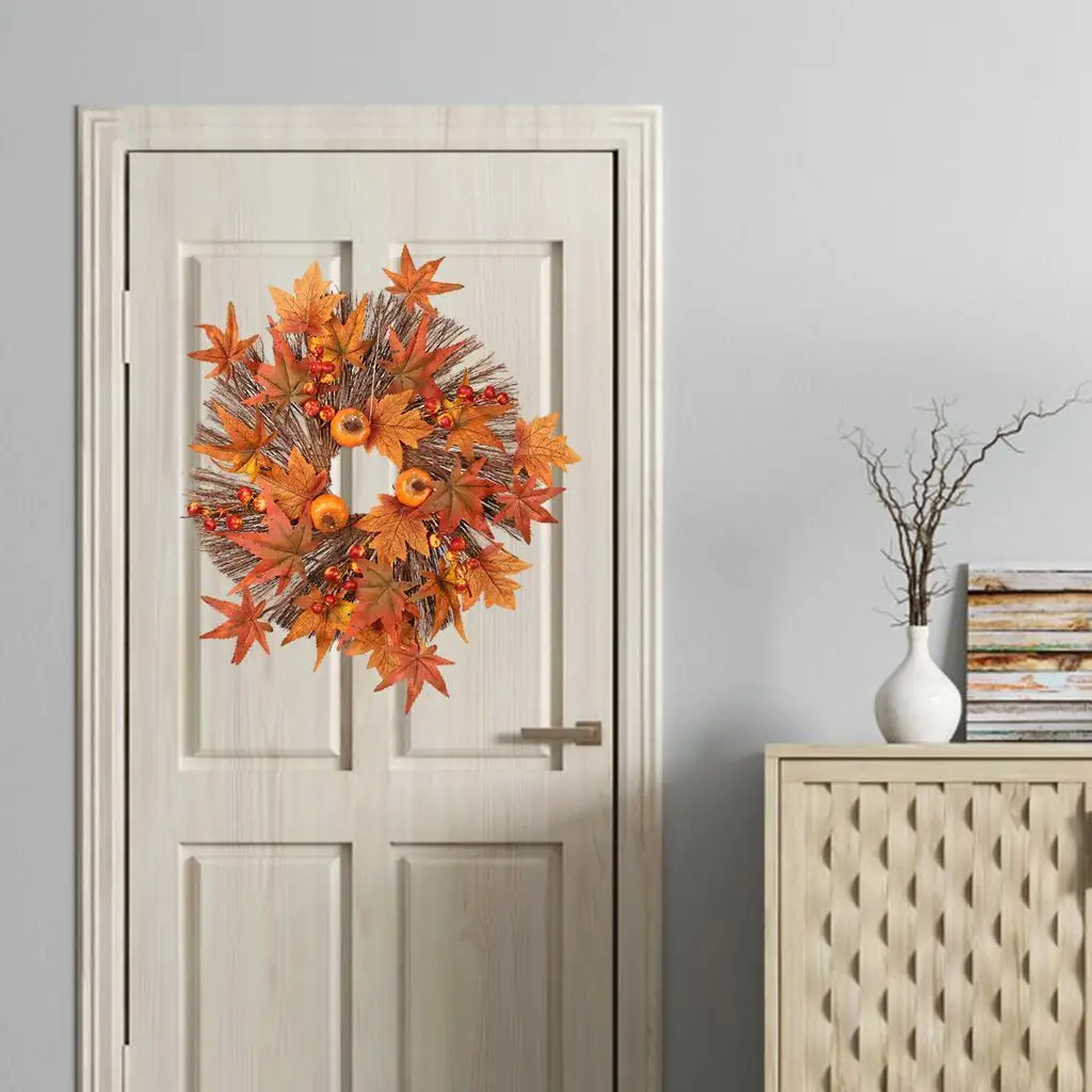 45cm Maple Leaf Wreath Front Door Fall Decoration - Autumn Harvest Garland Wreath Home Decor Farmhouse Wall Hanging Ornaments