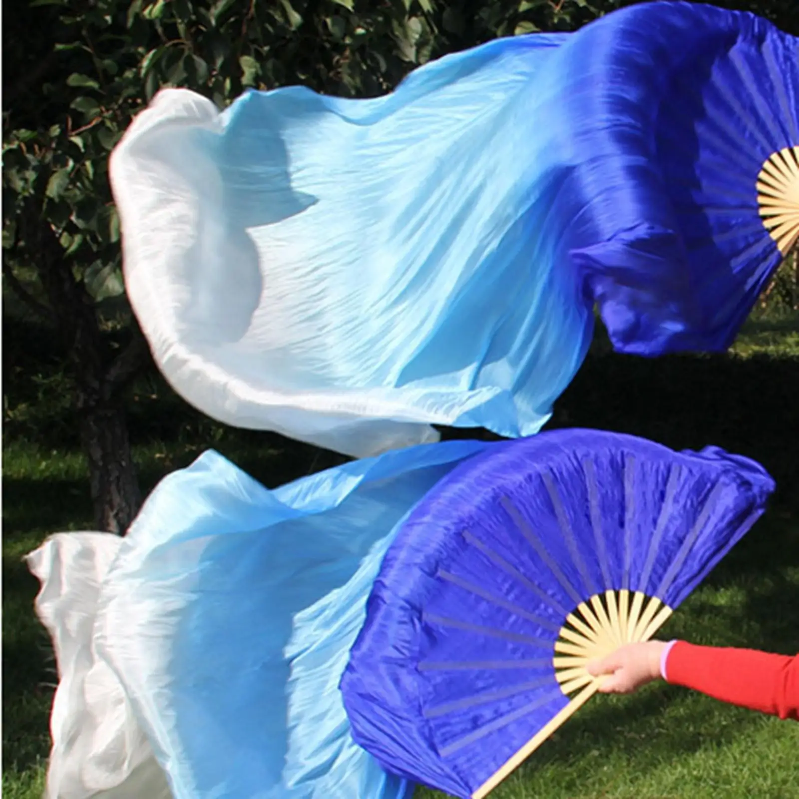 1 Pair Belly Dance Fan Veils Long Silk Fan Gradient Color 1.8M Belly Dancing Fan for Lady Performance Show Costume Accessories