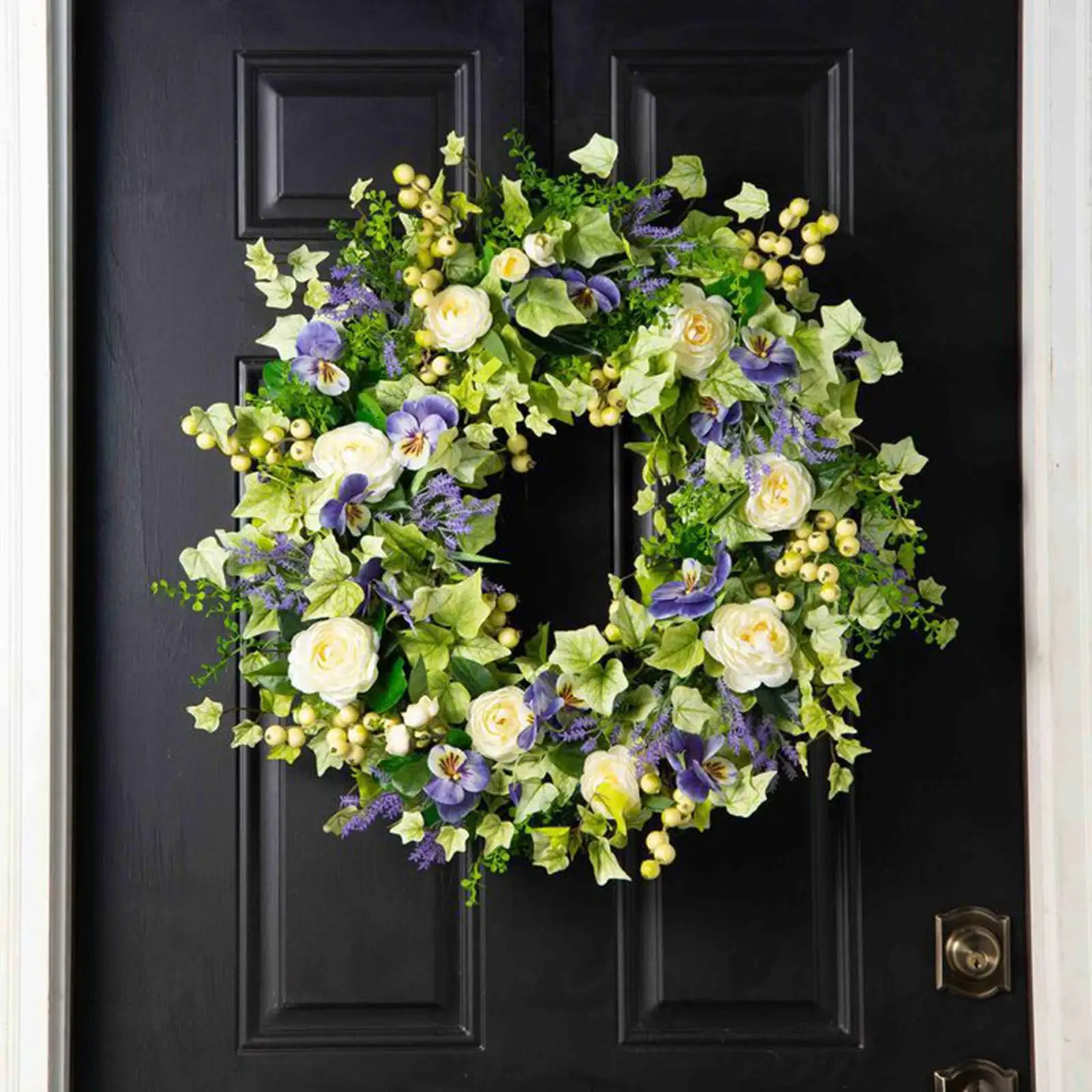 Front Door Wreath Artificial Flowers Garland Berry Floral Hanging for Wall Window
