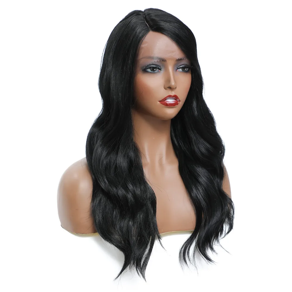 perucas de cabelo de renda cor preta parte de lado de peruca de renda sintética polegadas cabelo de onda de corpo longo para mulheres cosplay peruca diária parte